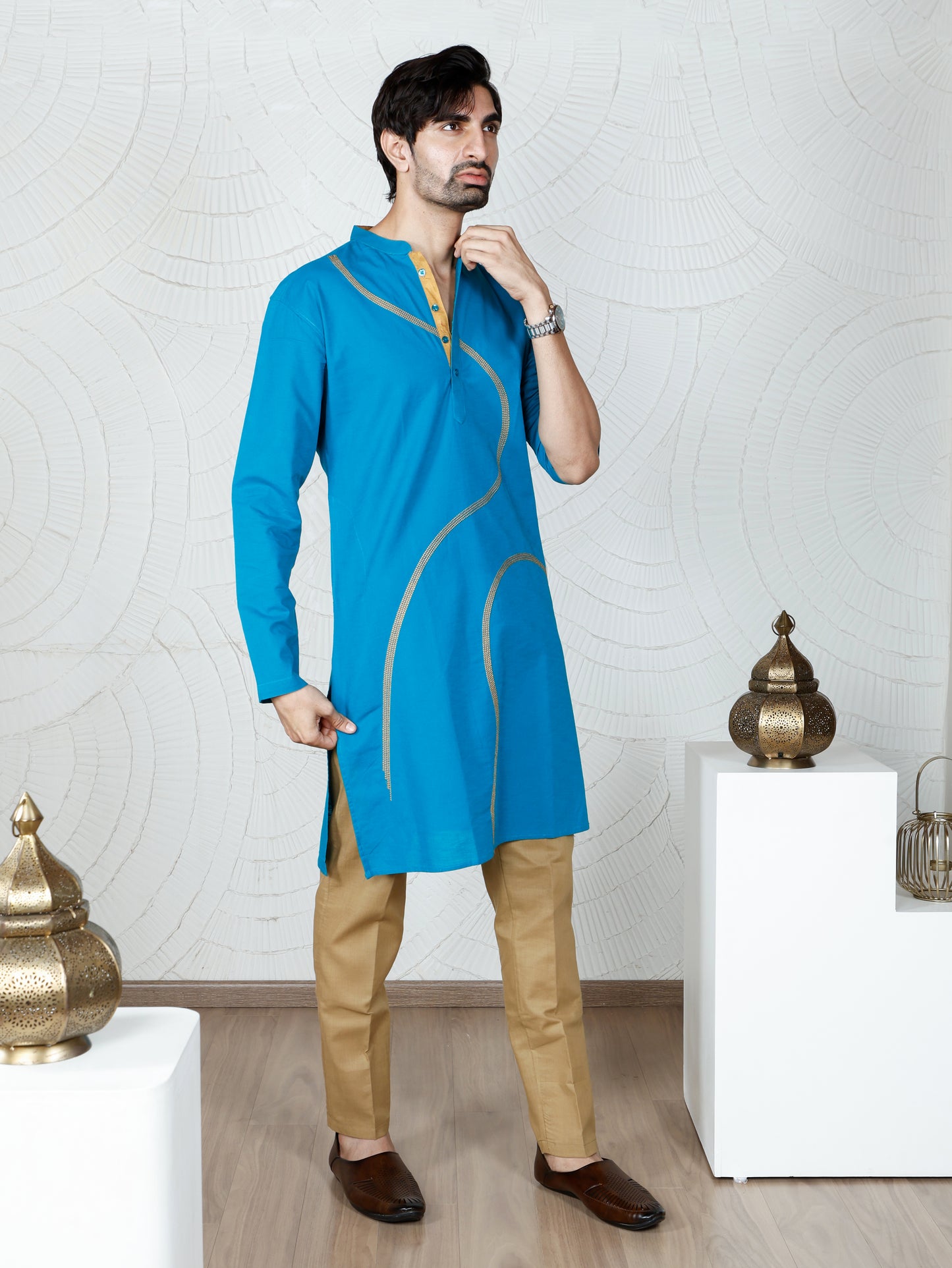 Swirl only Kurta-Turquoise