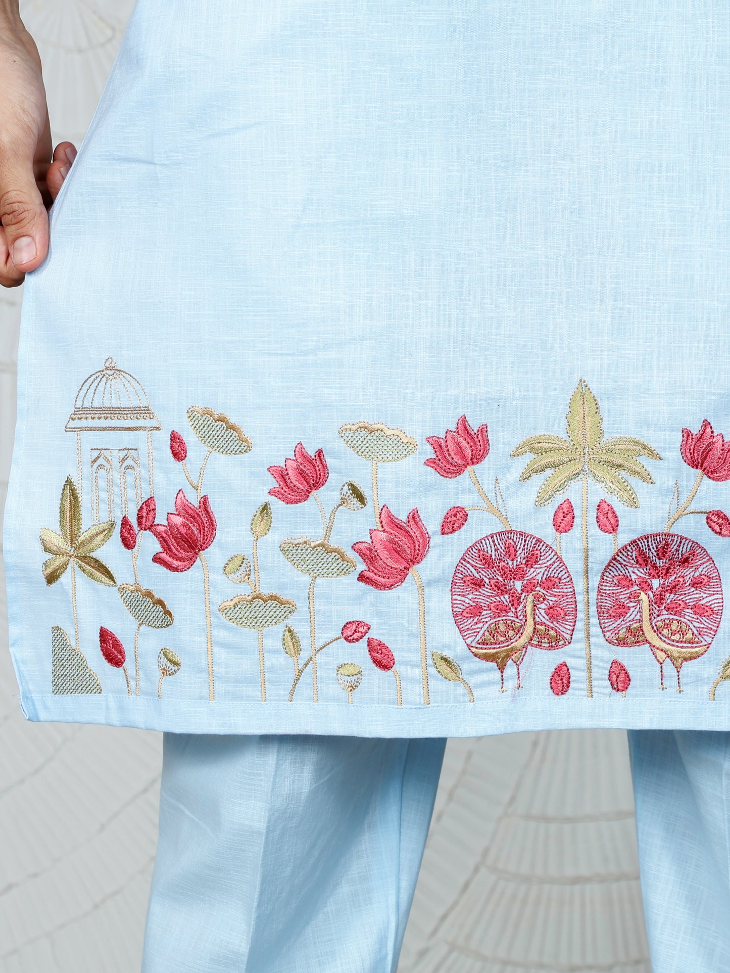 Pichwai Only Kurta-Sky Bloom