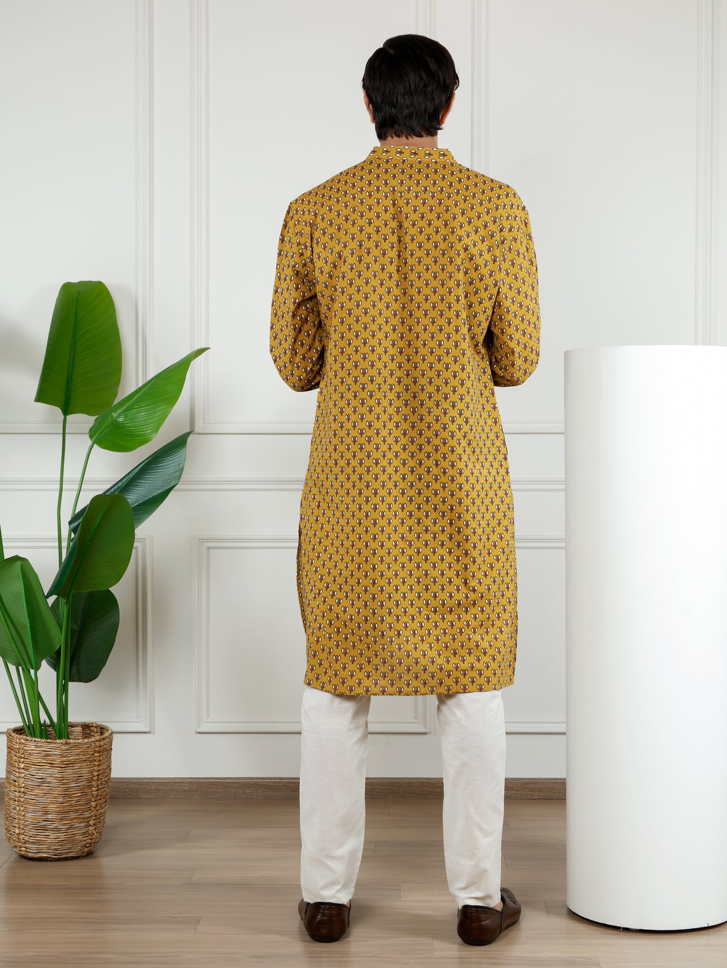 Sangria Mustard block printed Kurta and Pant set