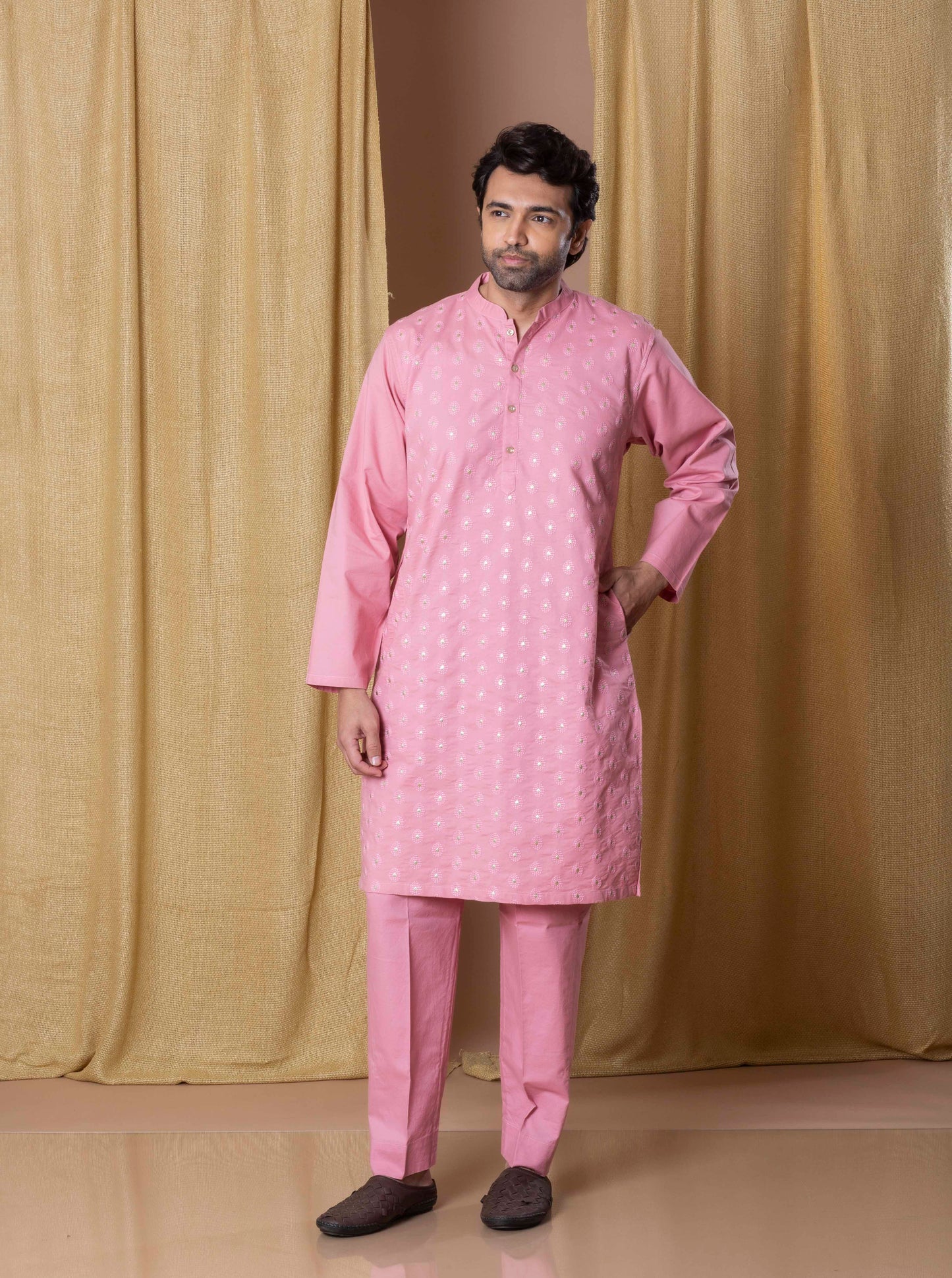Pink Royal Foil Kurta(Only Kurta)