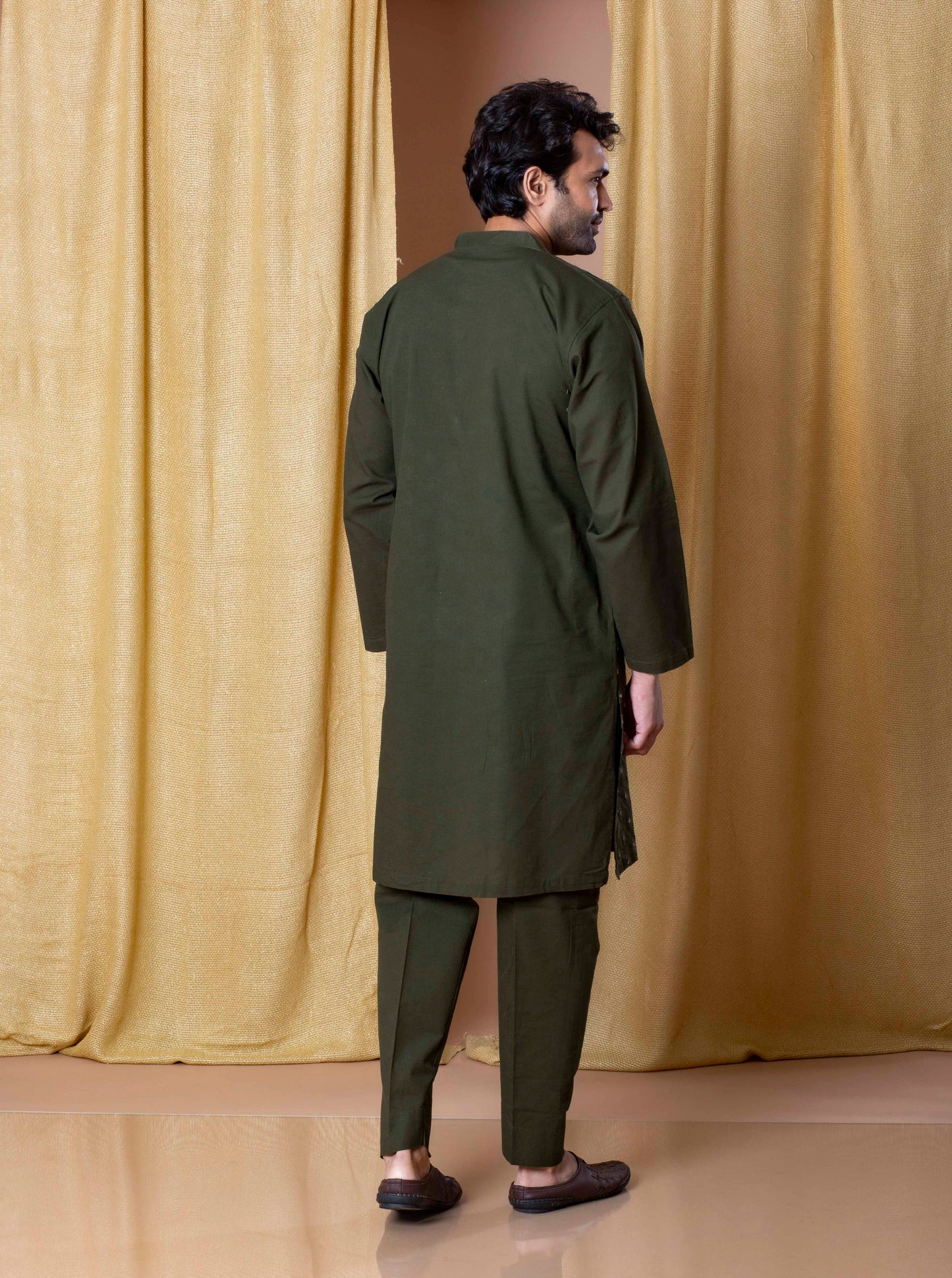 Olive Green Royal Foil Kurta(Only Kurta)