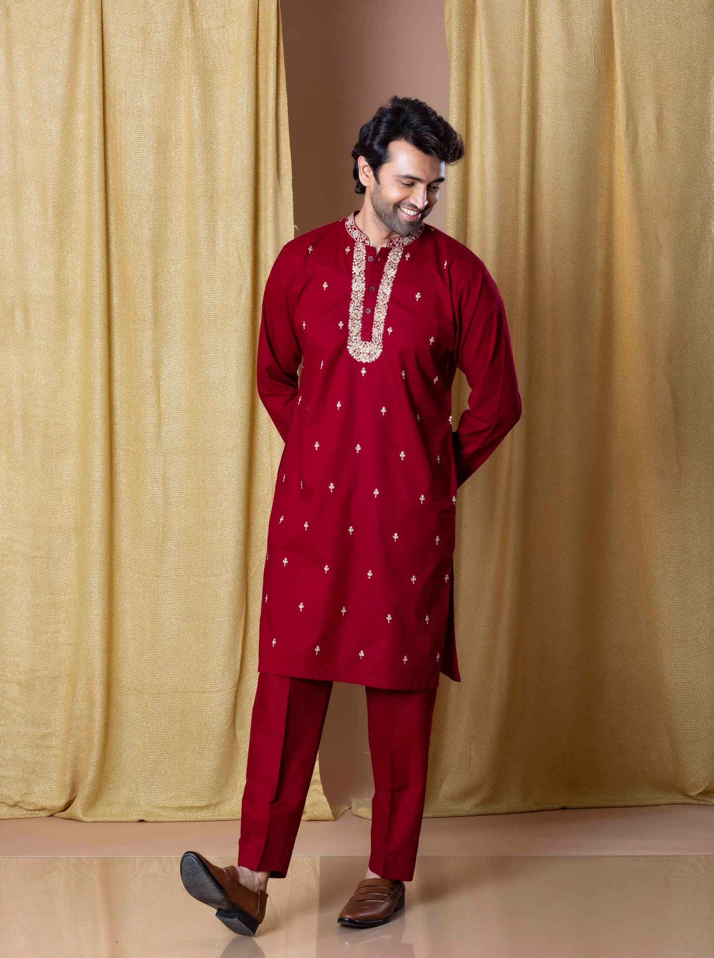 Burgundy Refined Majesty Kurta and Pant Set