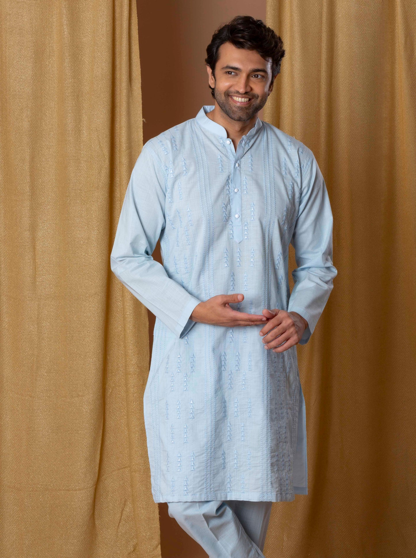 Powder Blue Mirror Kurta(Only Kurta)