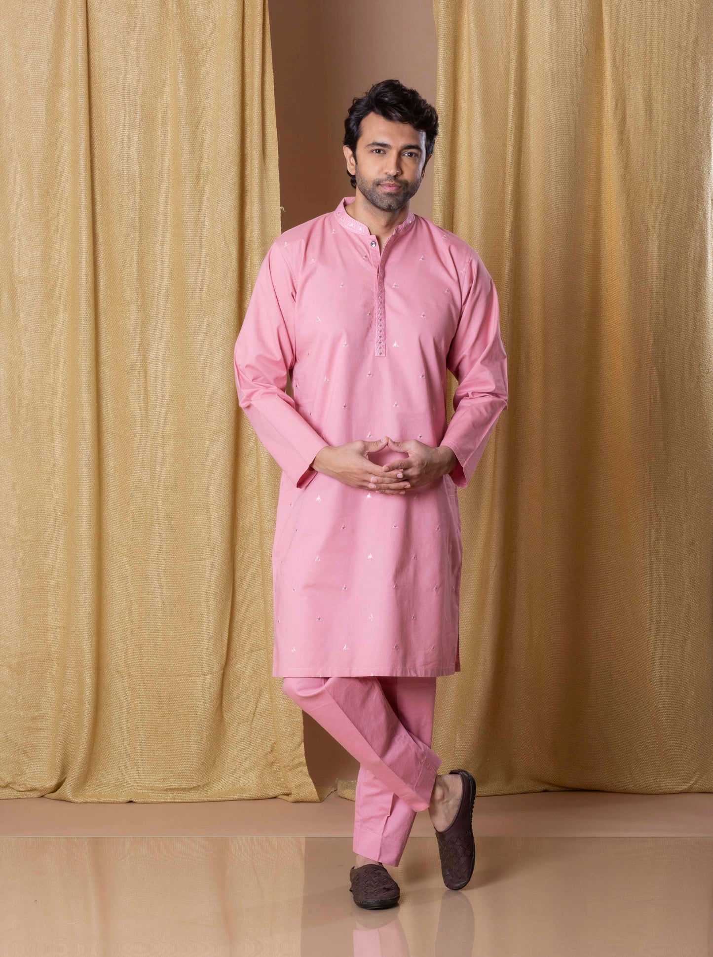 Pink Regal Foil Kurta(Only Kurta)