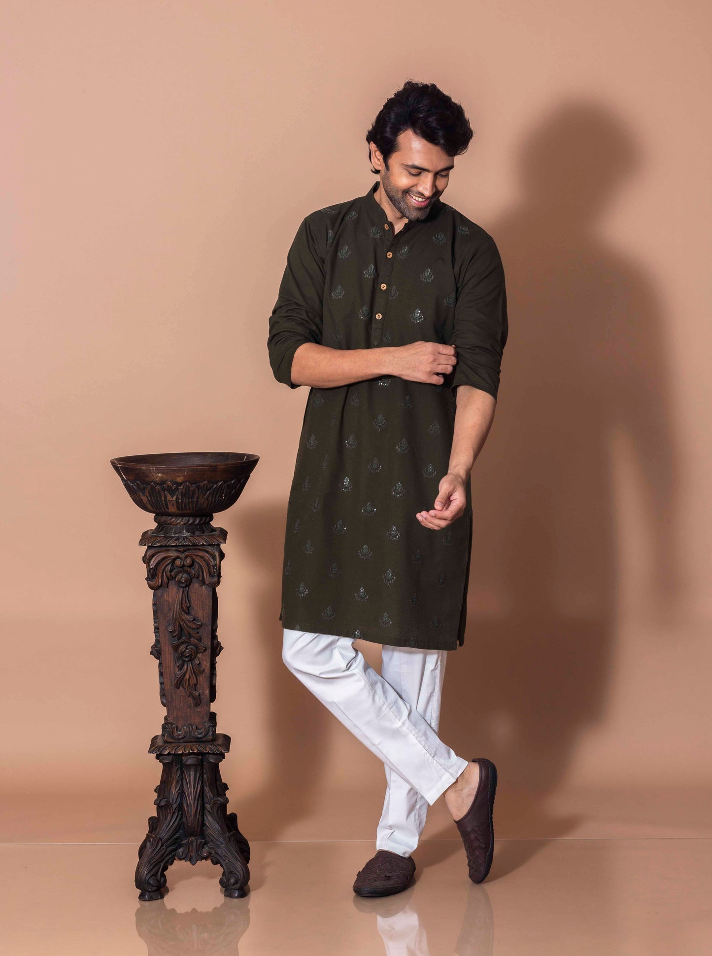 Olive Green Aqua Sequence Kurta(Only Kurta)