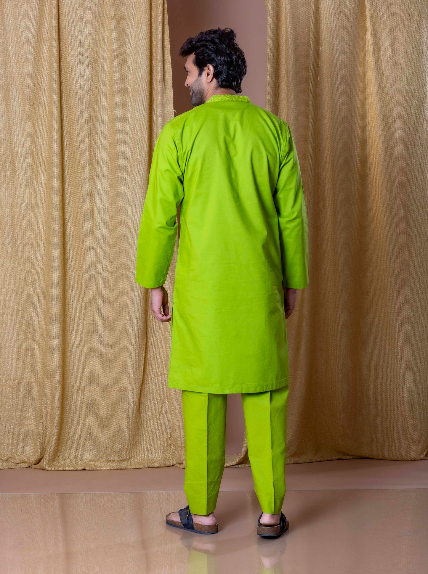 Vibrant Green Regal Foil Kurta and pant set