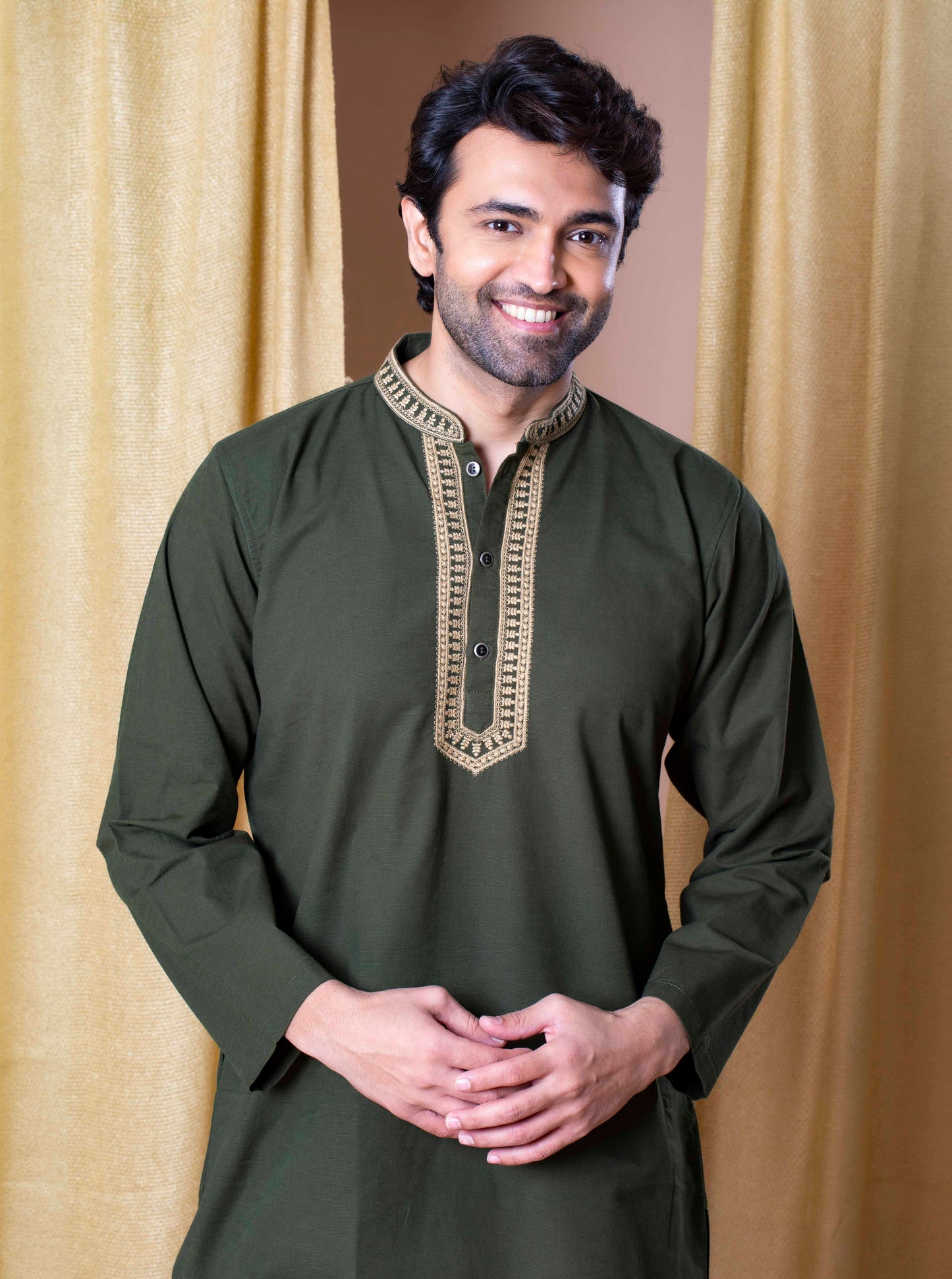 Olive Green Royal Weave Kurta and Pant Set