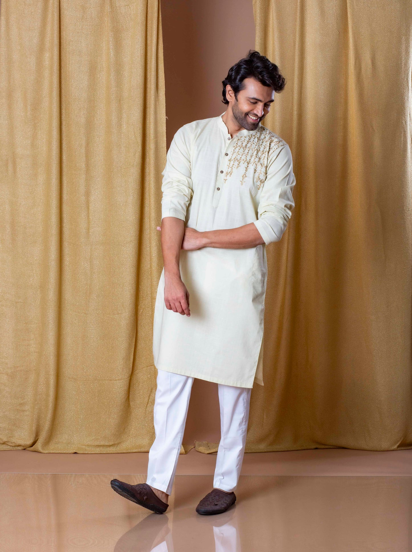 Beige One Sided Charm( Only Kurta)