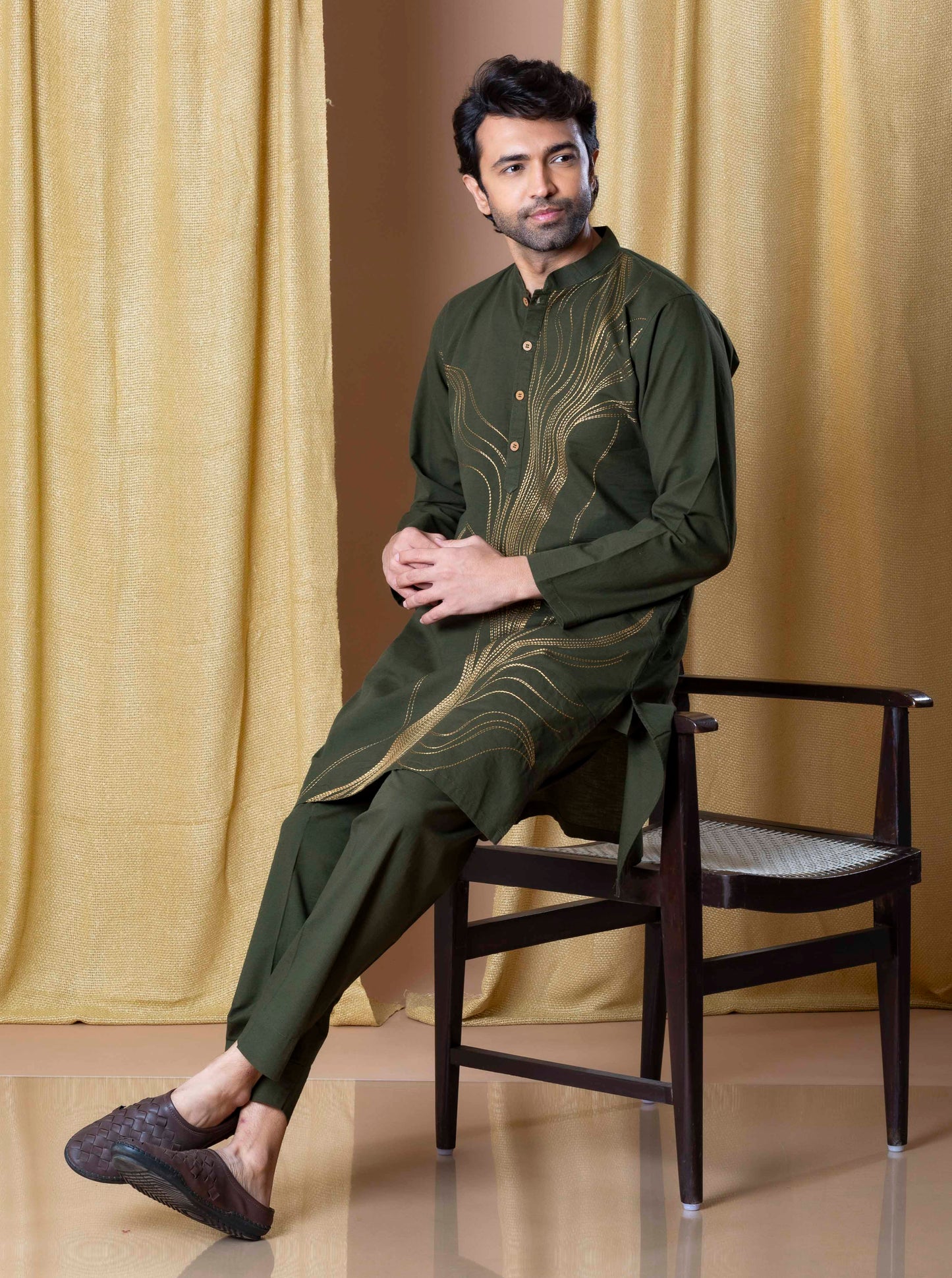Olive Green Timeless Abstract Kurta(Only Kurta)