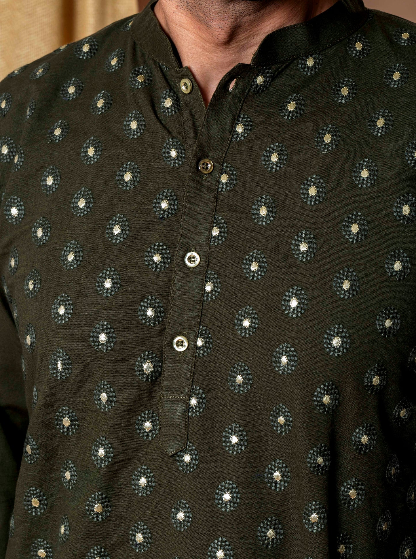 Olive Green Royal Foil Kurta(Only Kurta)
