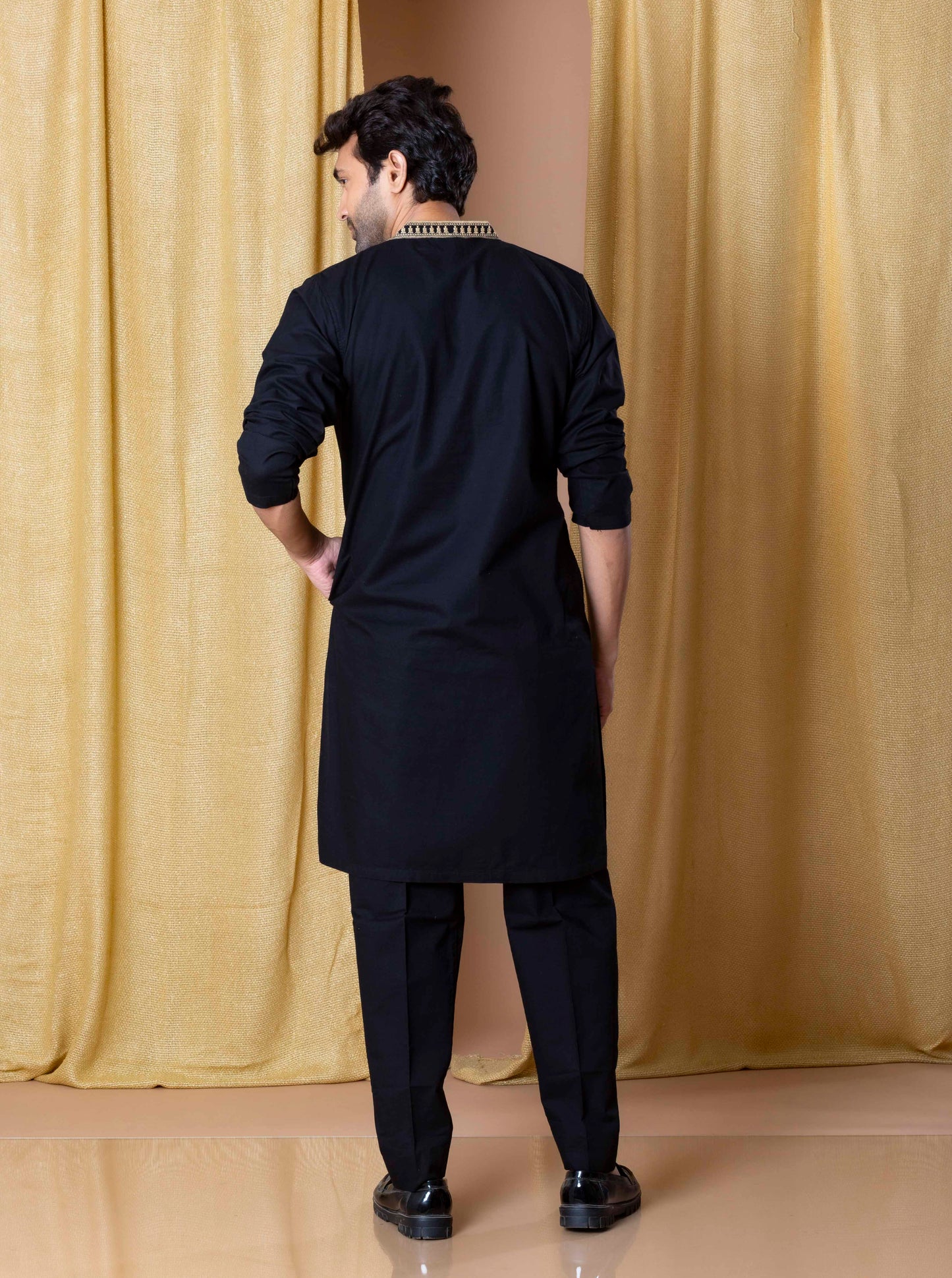 Black Royal Weave Kurta(Only Kurta)