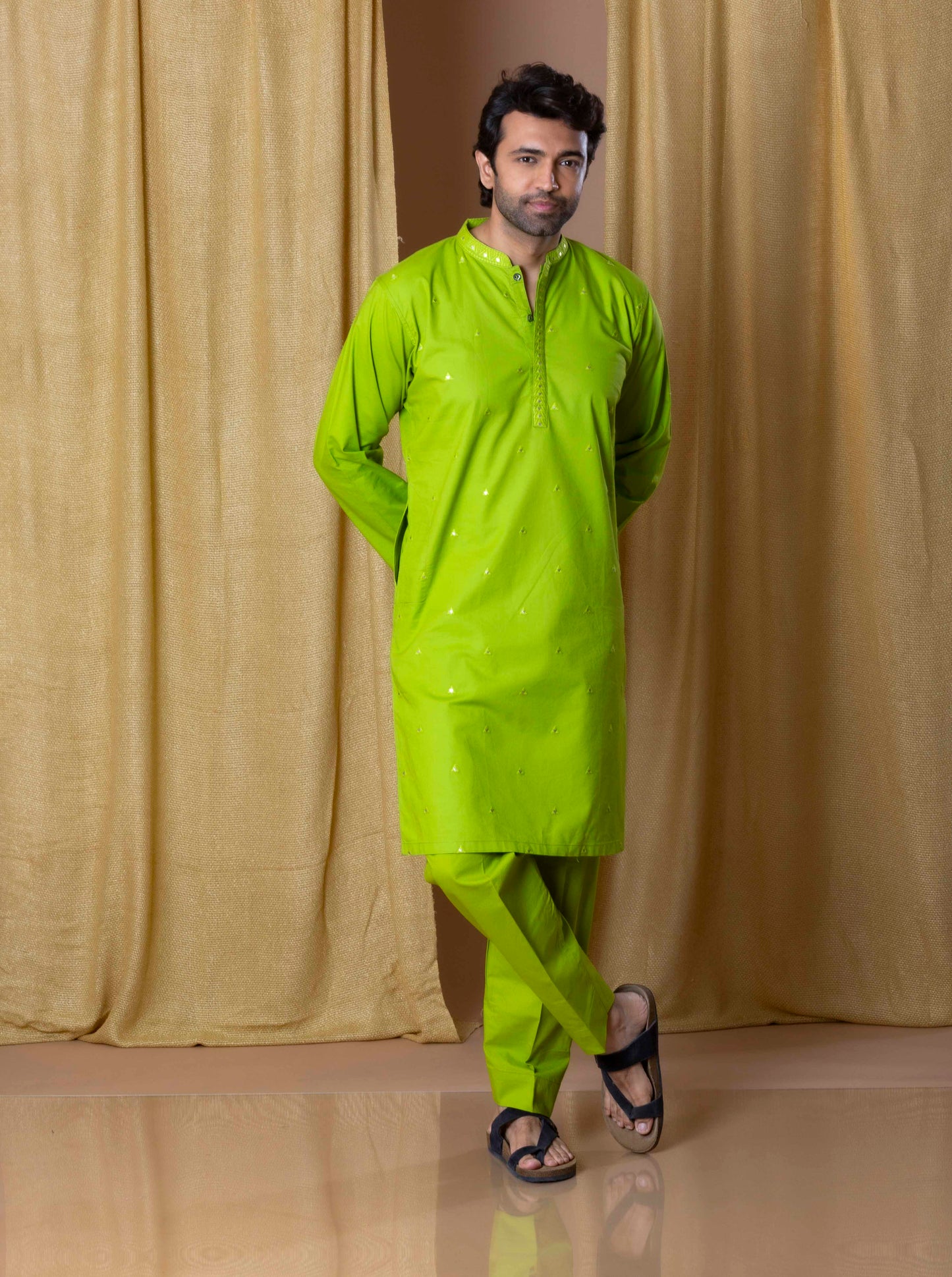Vibrant Green Regal Foil Kurta and pant set