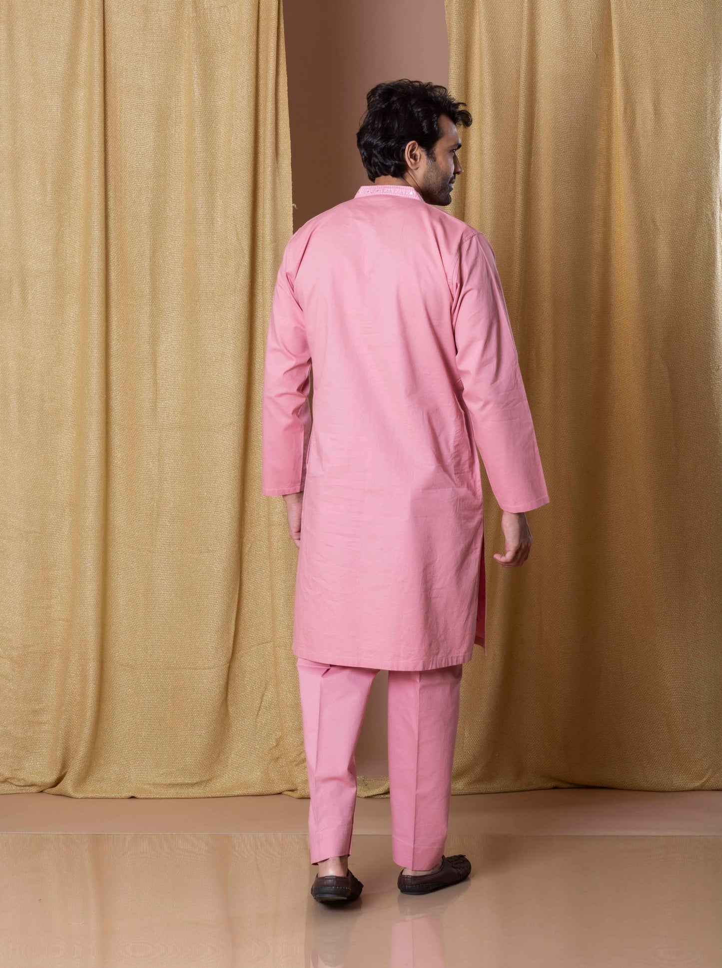 Pink Regal Foil Kurta(Only Kurta)