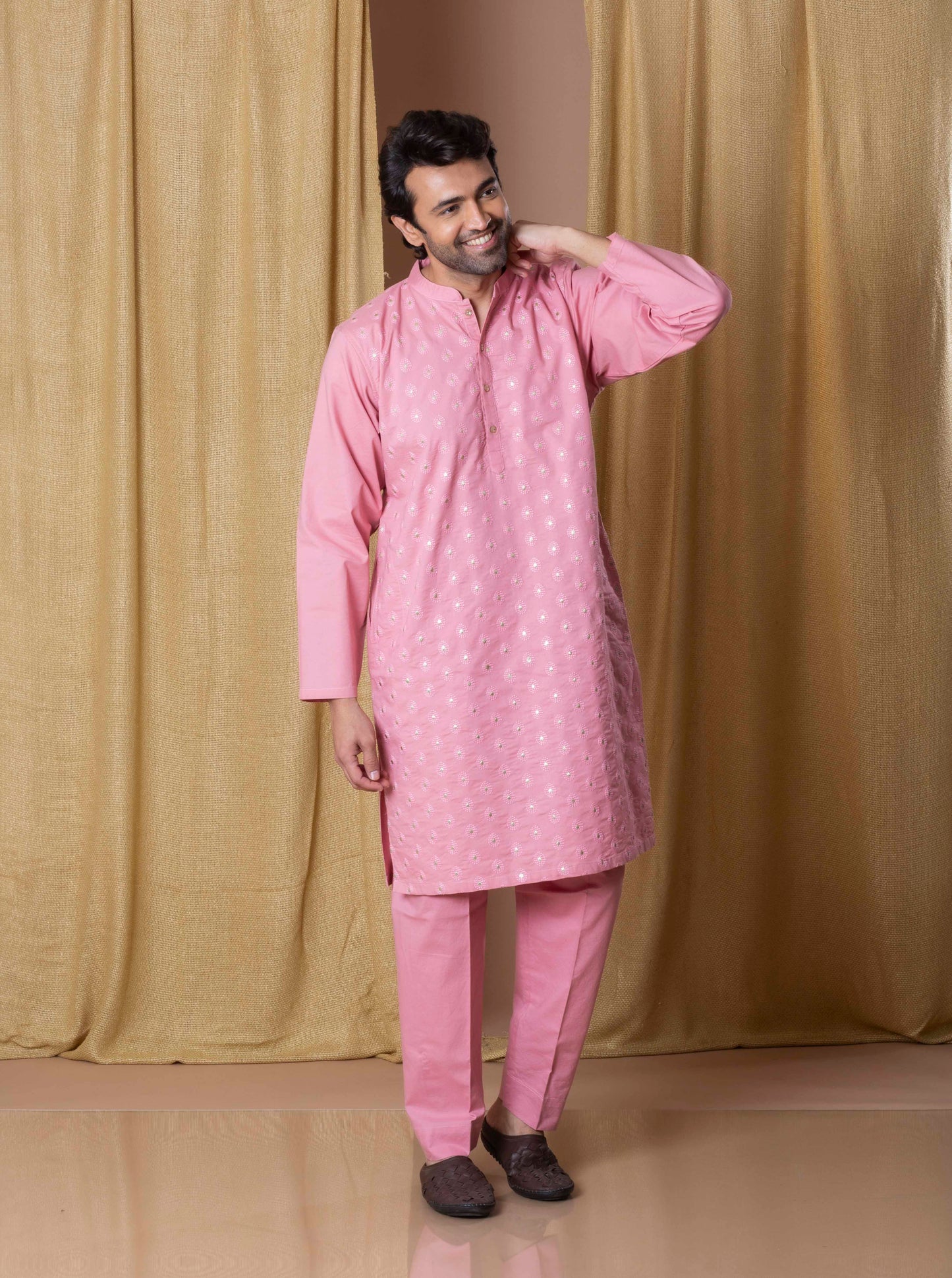 Pink Royal Foil Kurta(Only Kurta)