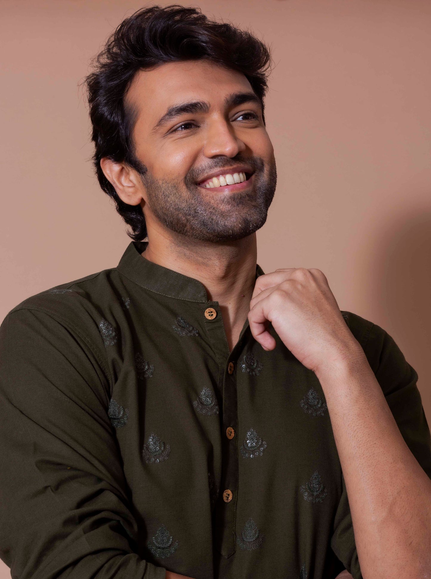 Olive Green Aqua Sequence Kurta(Only Kurta)