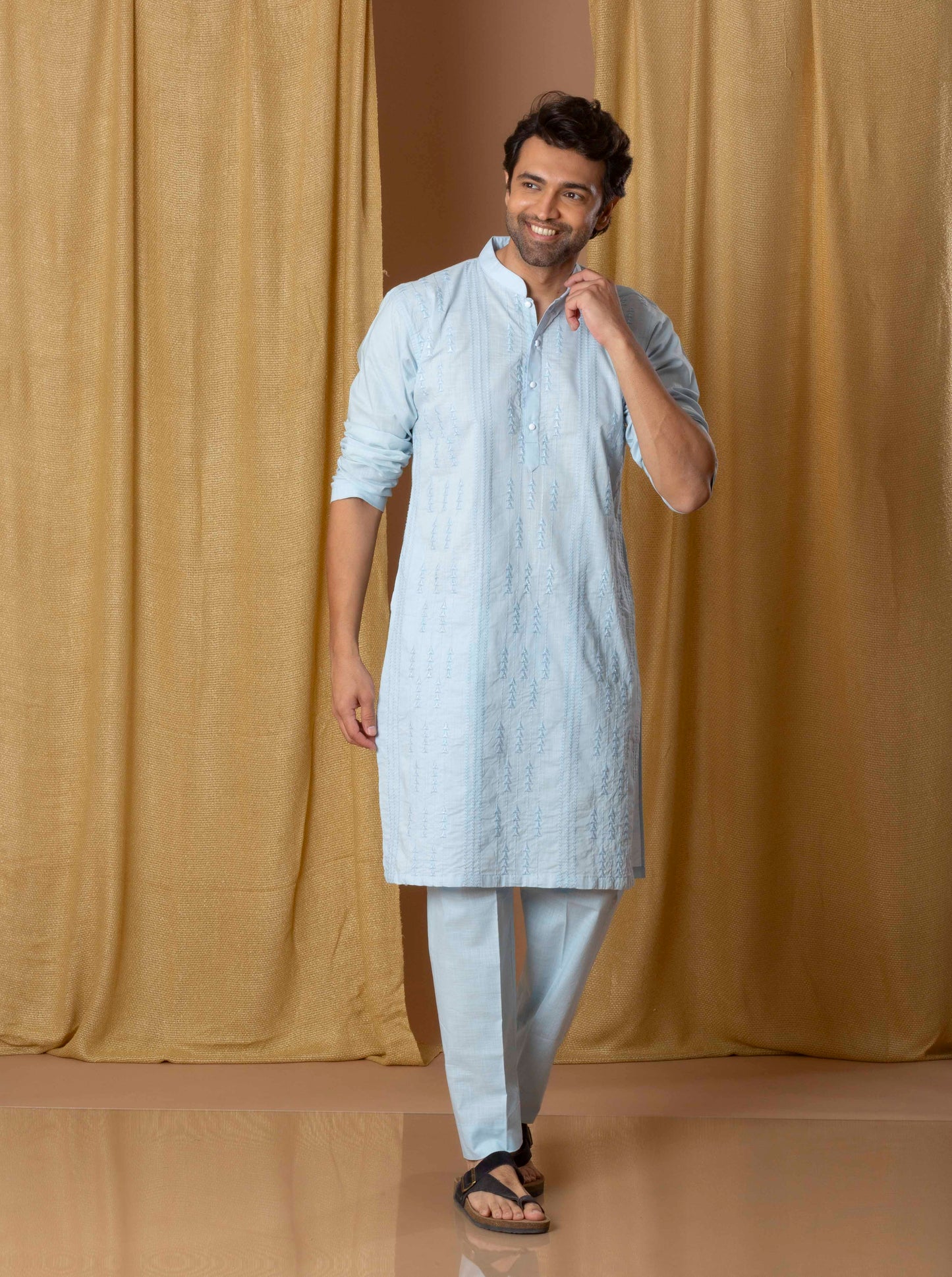 Powder Blue Mirror Kurta(Only Kurta)