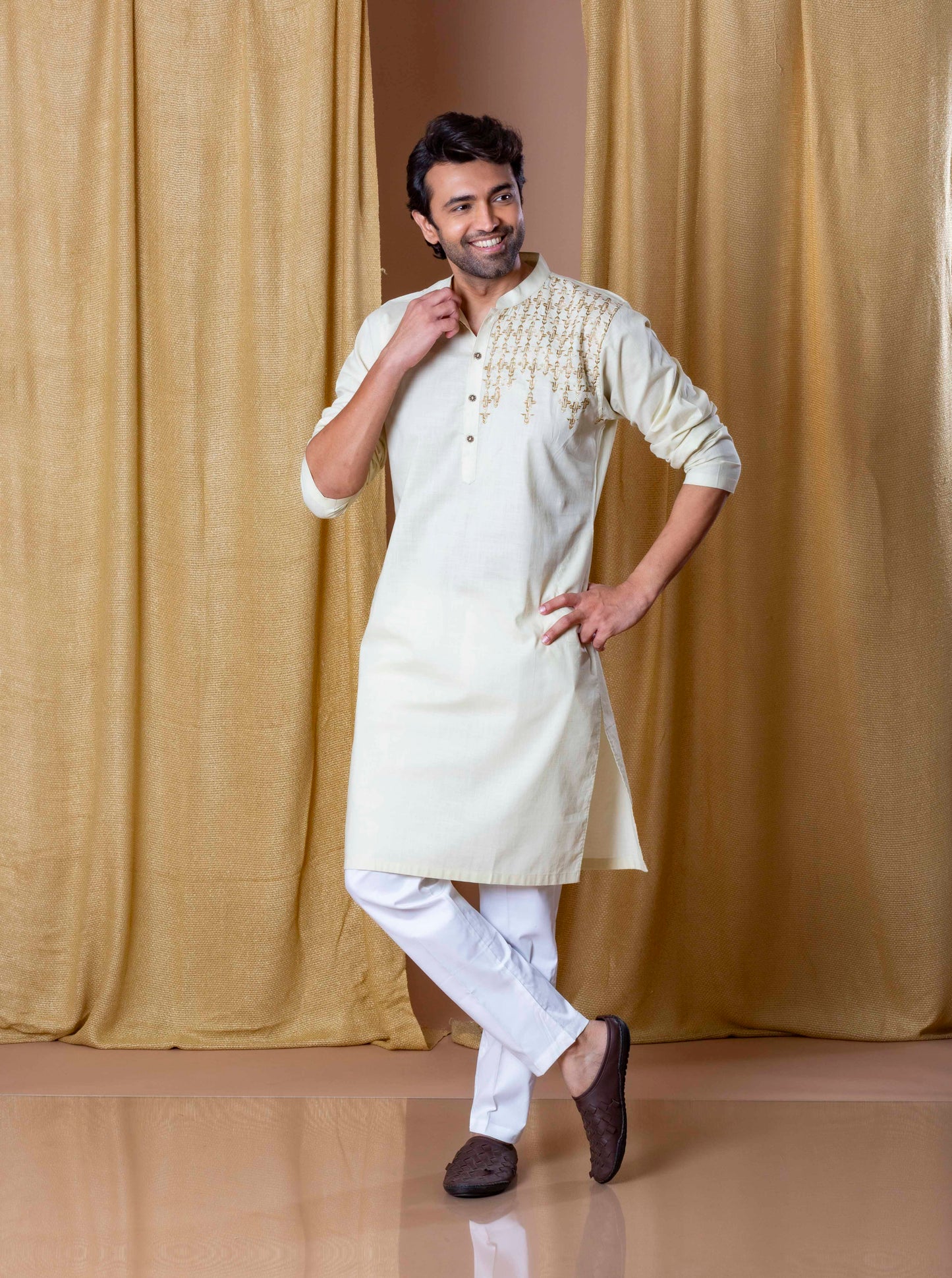 Beige One Sided Charm( Only Kurta)
