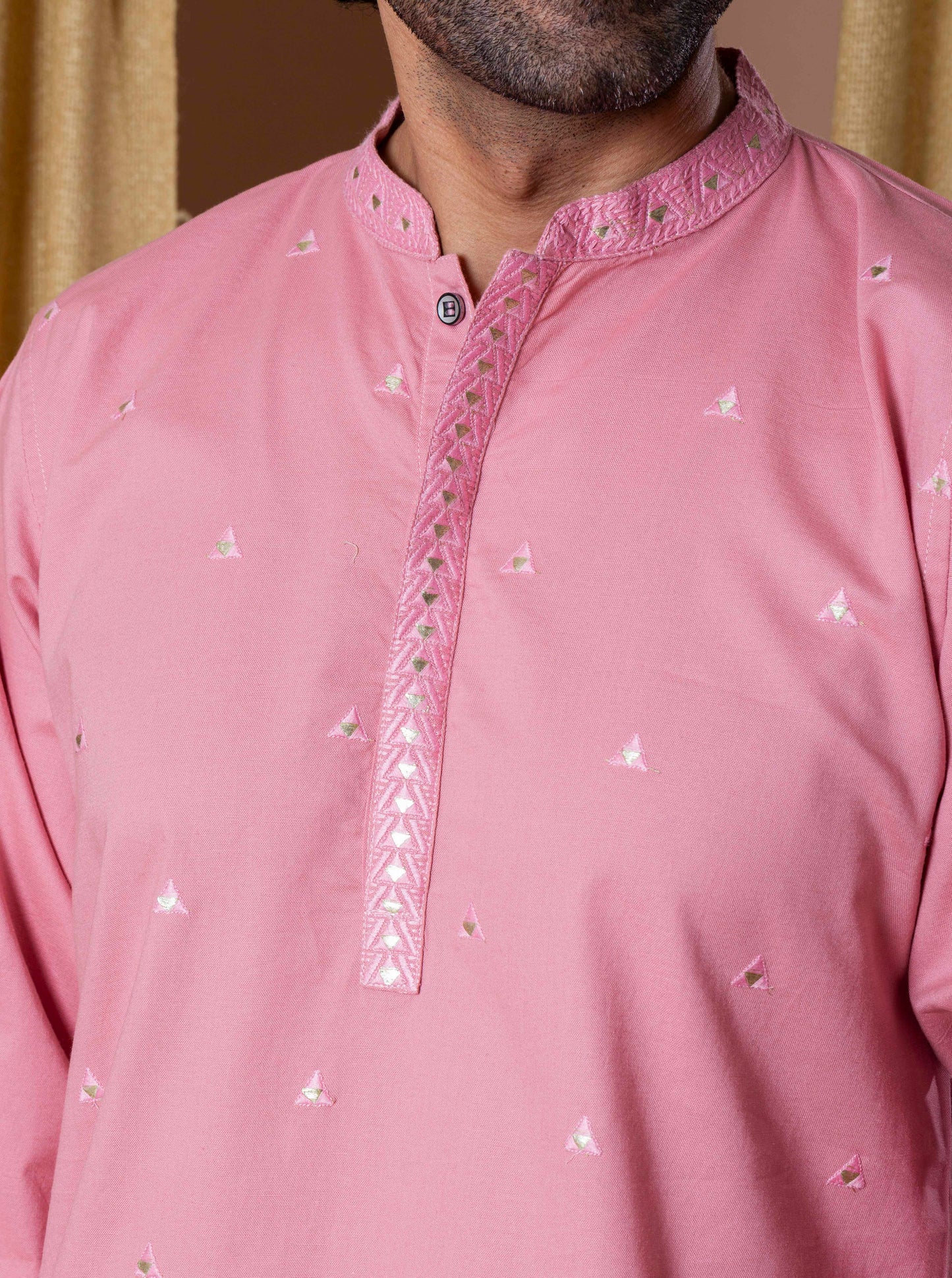 Pink Regal Foil Kurta(Only Kurta)