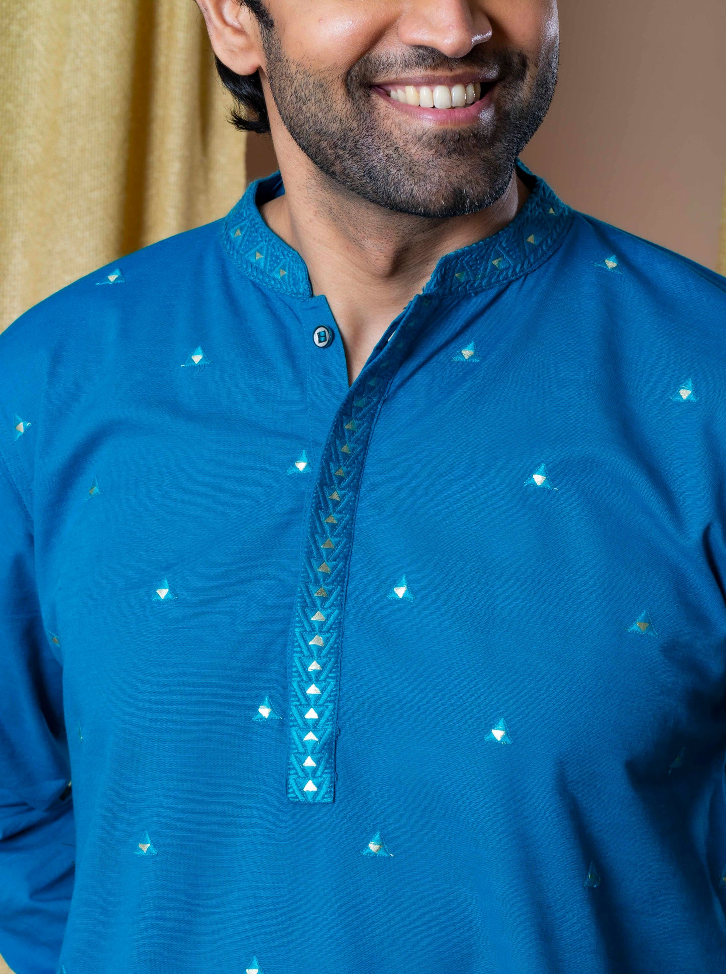 Peacock Blue Royal Foil Kurta(Only Kurta)