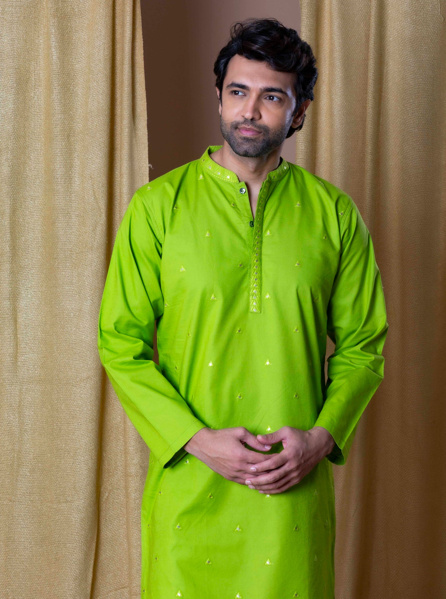 Vibrant Green Regal Foil Kurta and pant set
