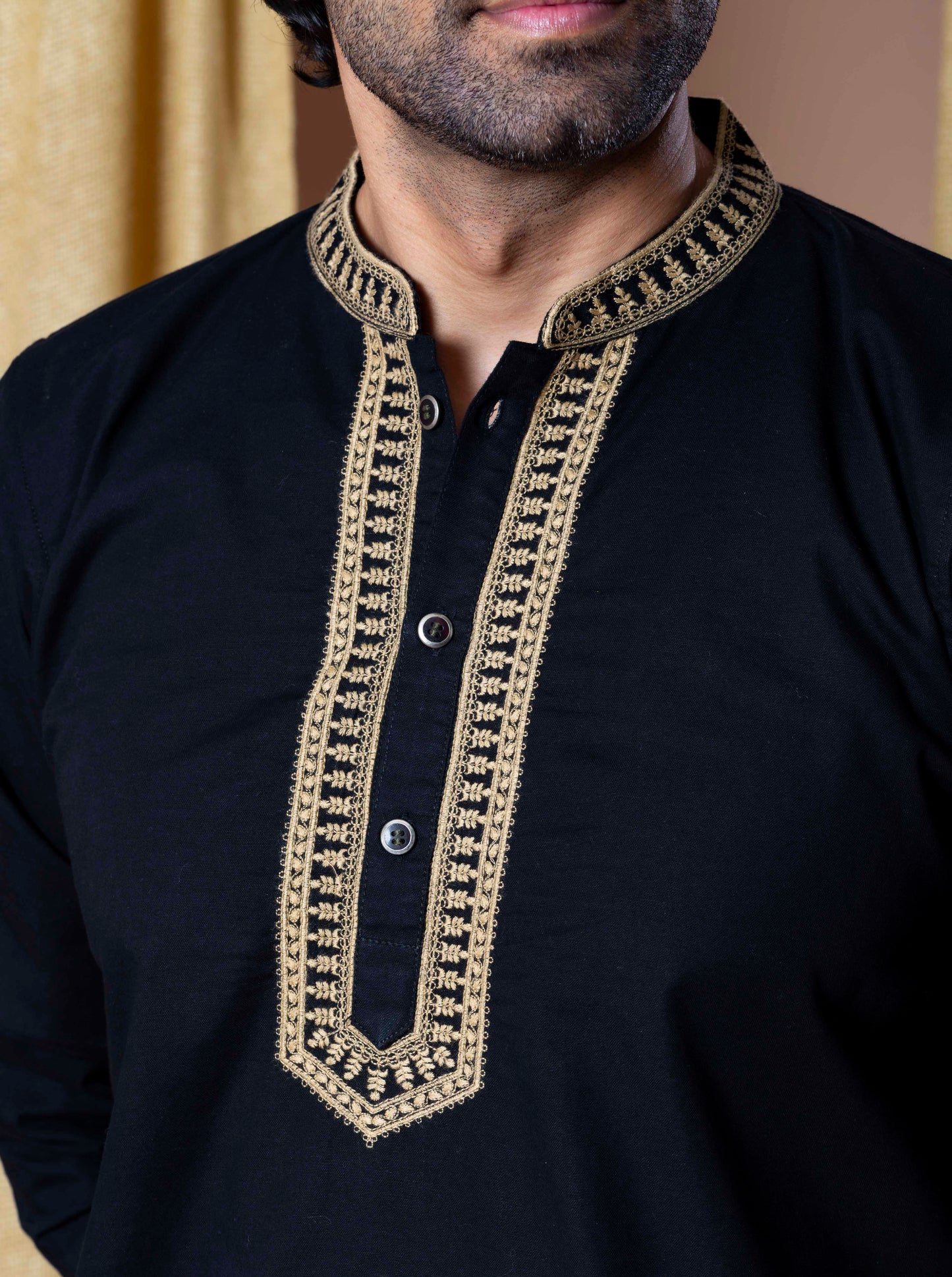 Black Royal Weave Kurta(Only Kurta)