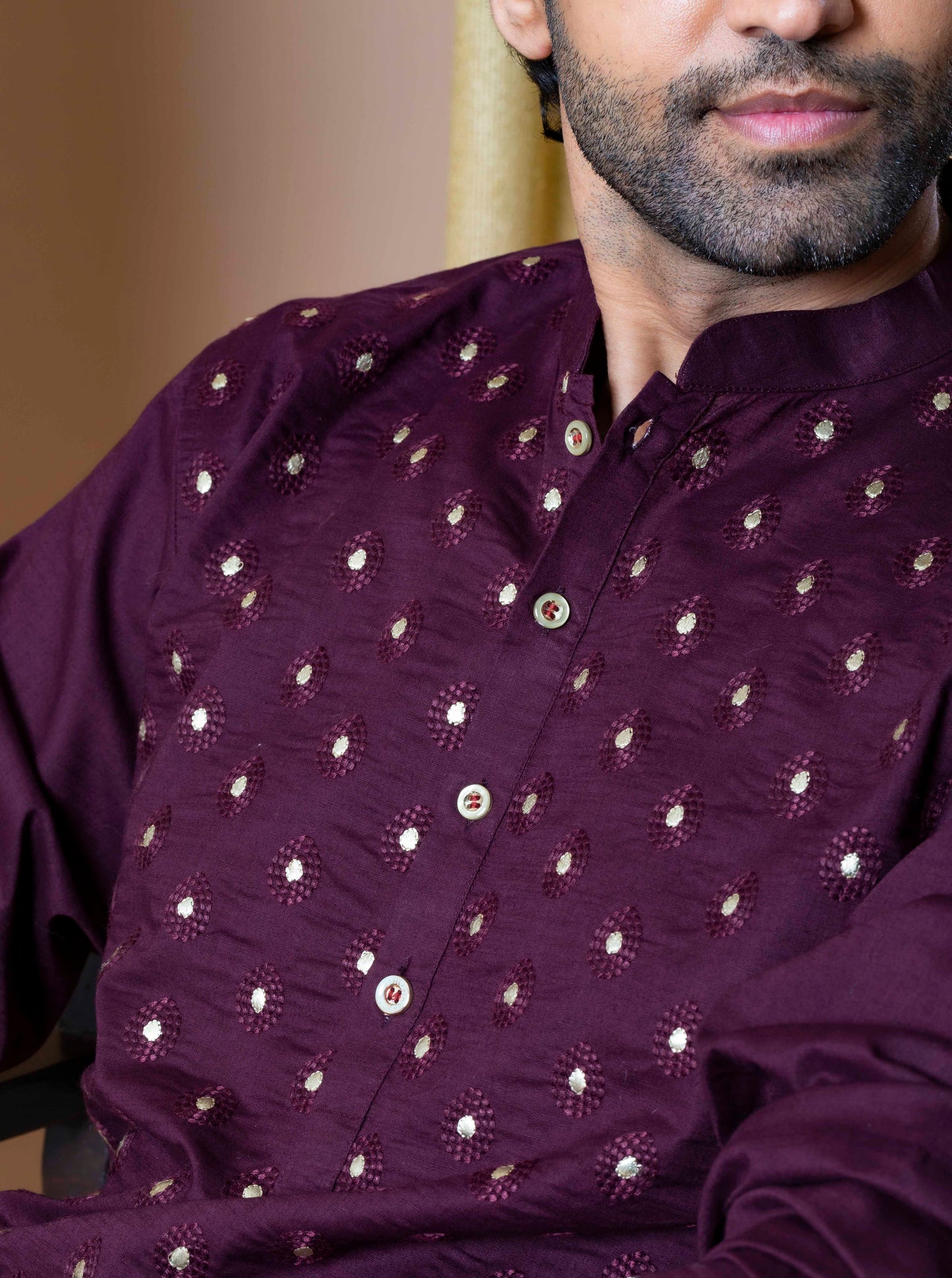 Wine Royal Foil Kurta and pant set