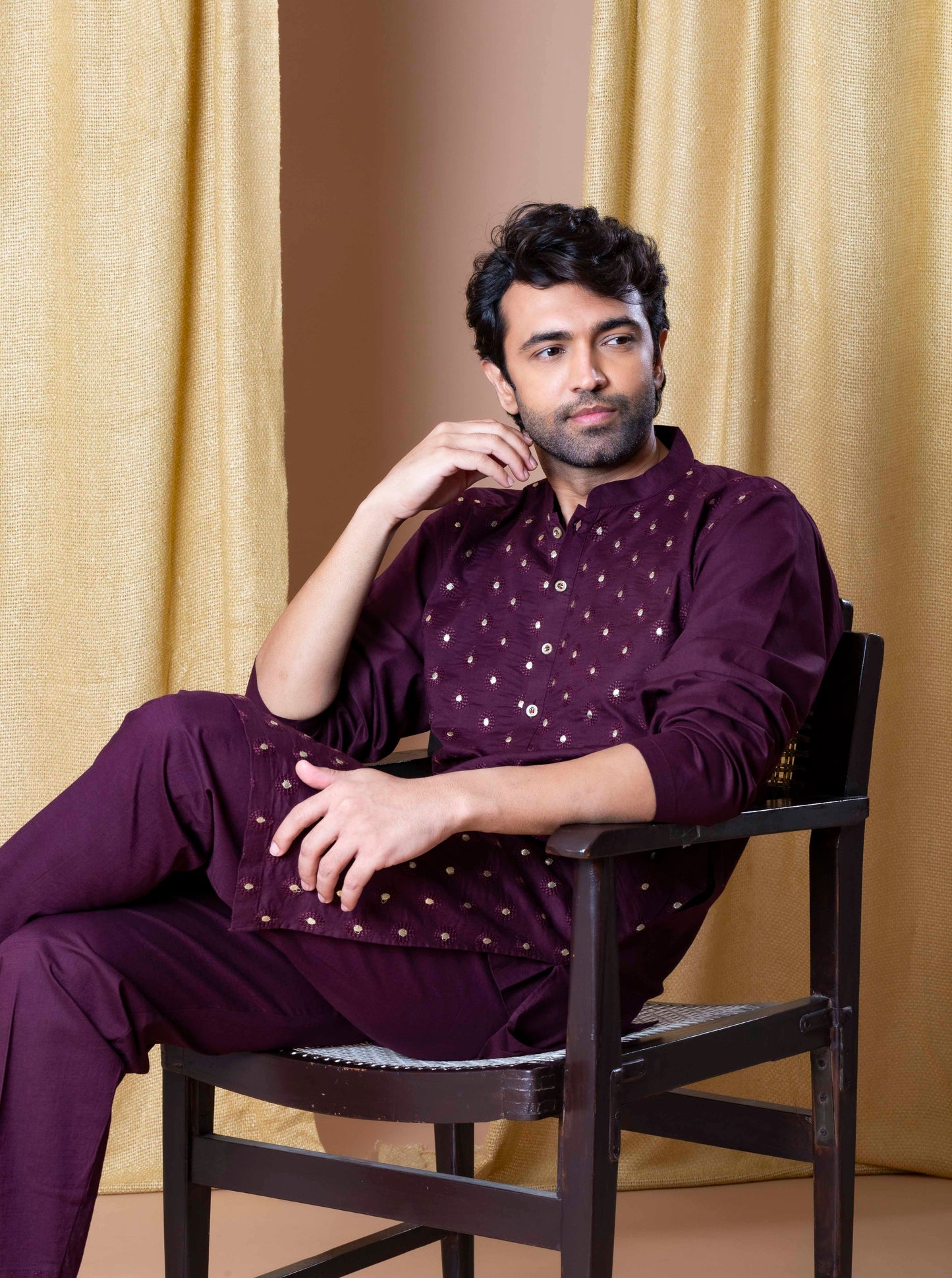 Wine Royal Foil Kurta and pant set