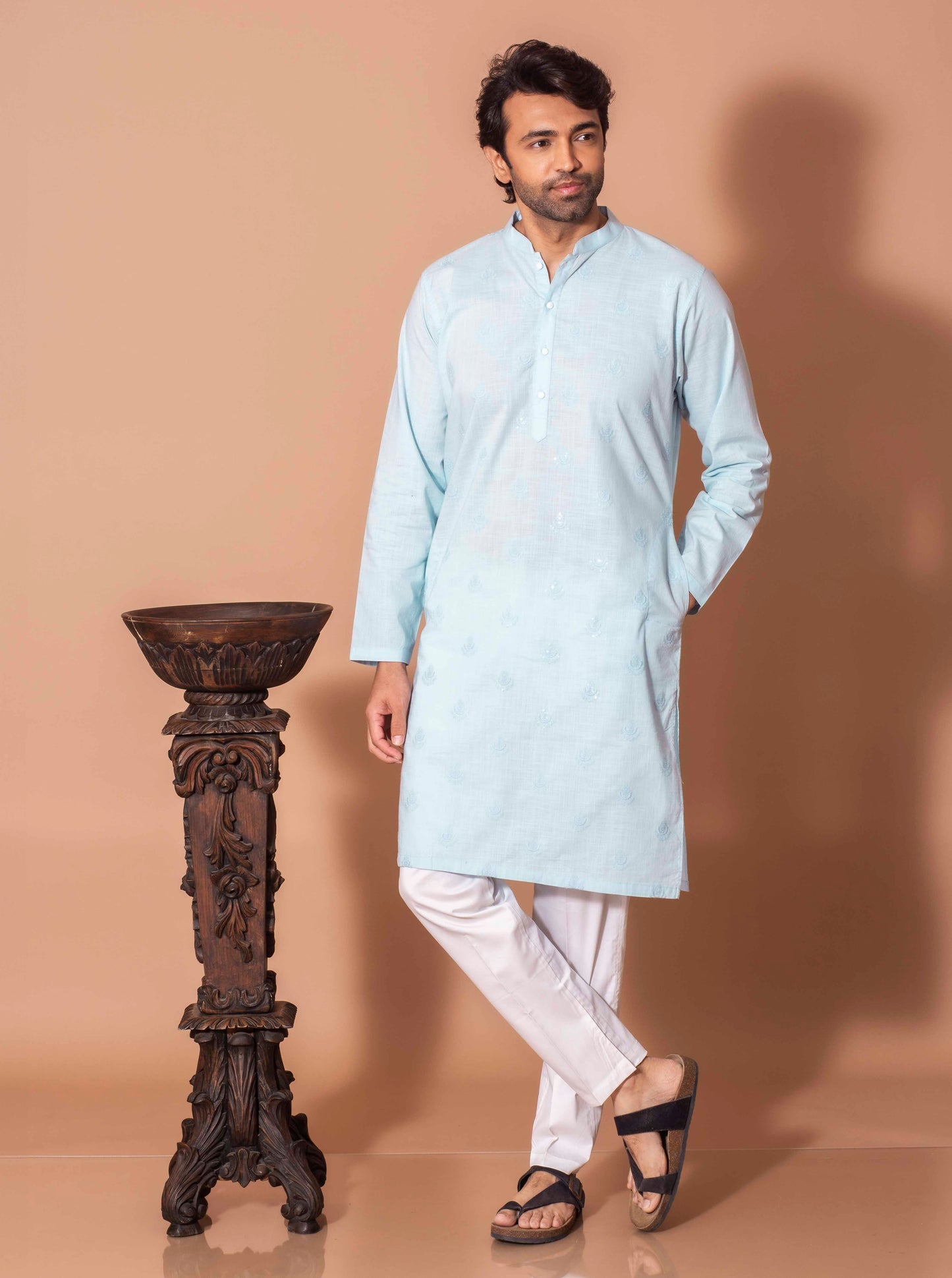Sky Blue Aqua Sequence Kurta(Only Kurta)