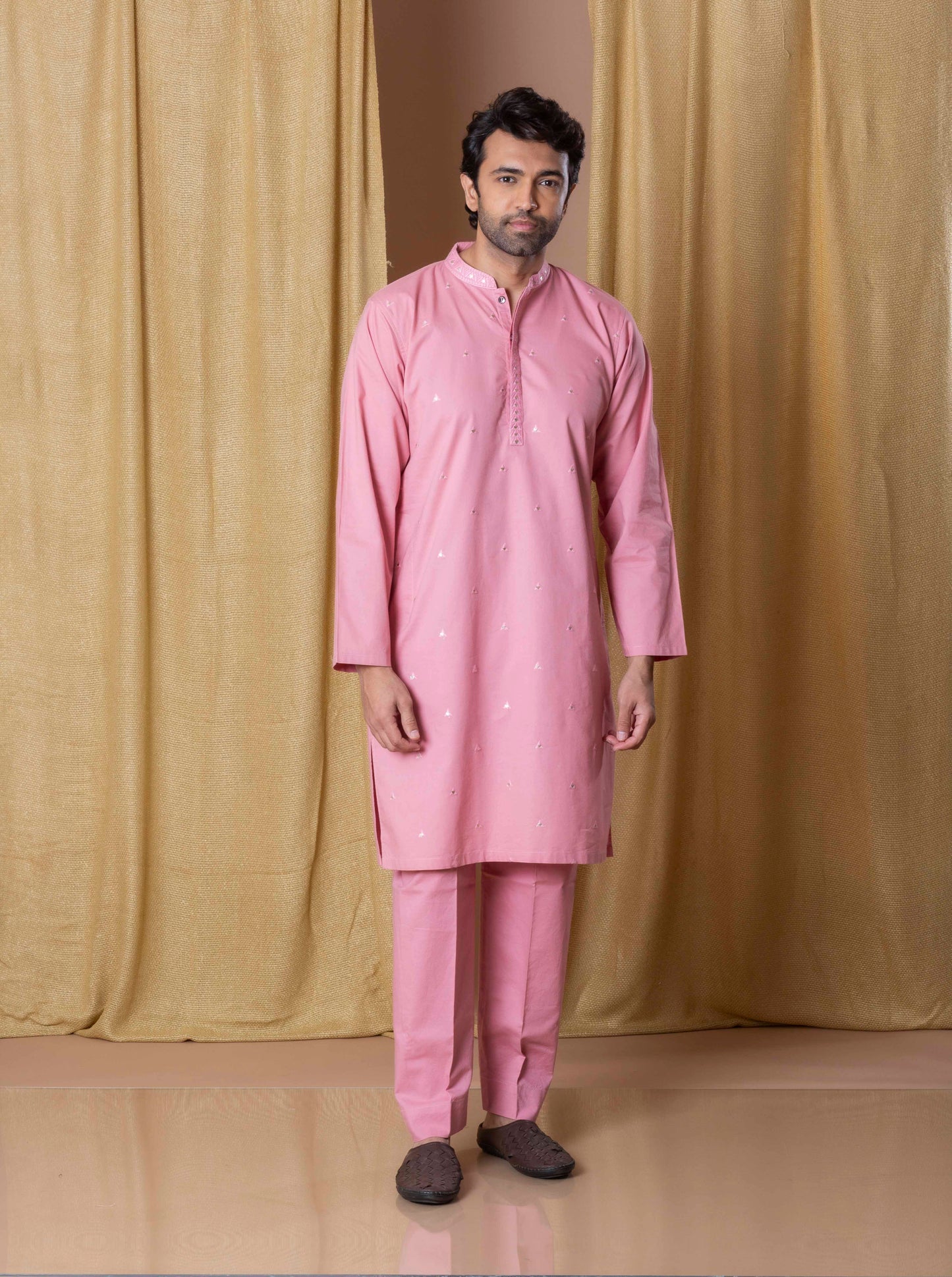Pink Regal Foil Kurta(Only Kurta)