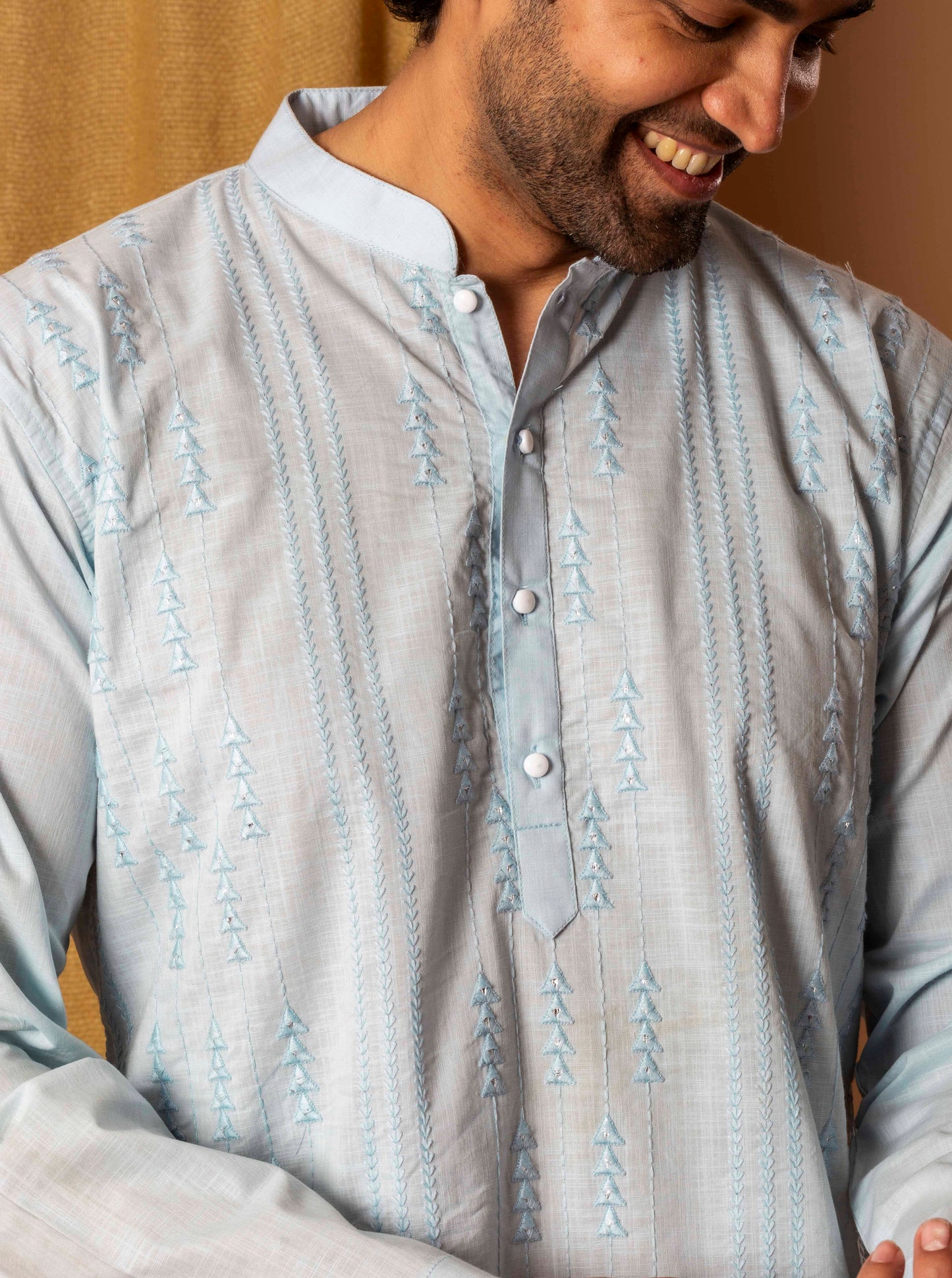 Powder Blue Mirror Kurta(Only Kurta)
