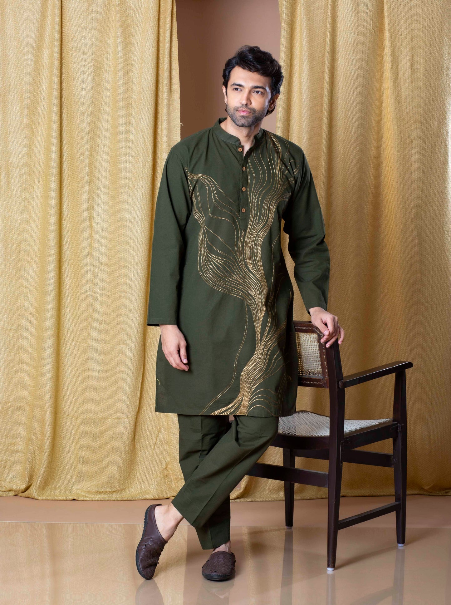 Olive Green Timeless Abstract Kurta(Only Kurta)