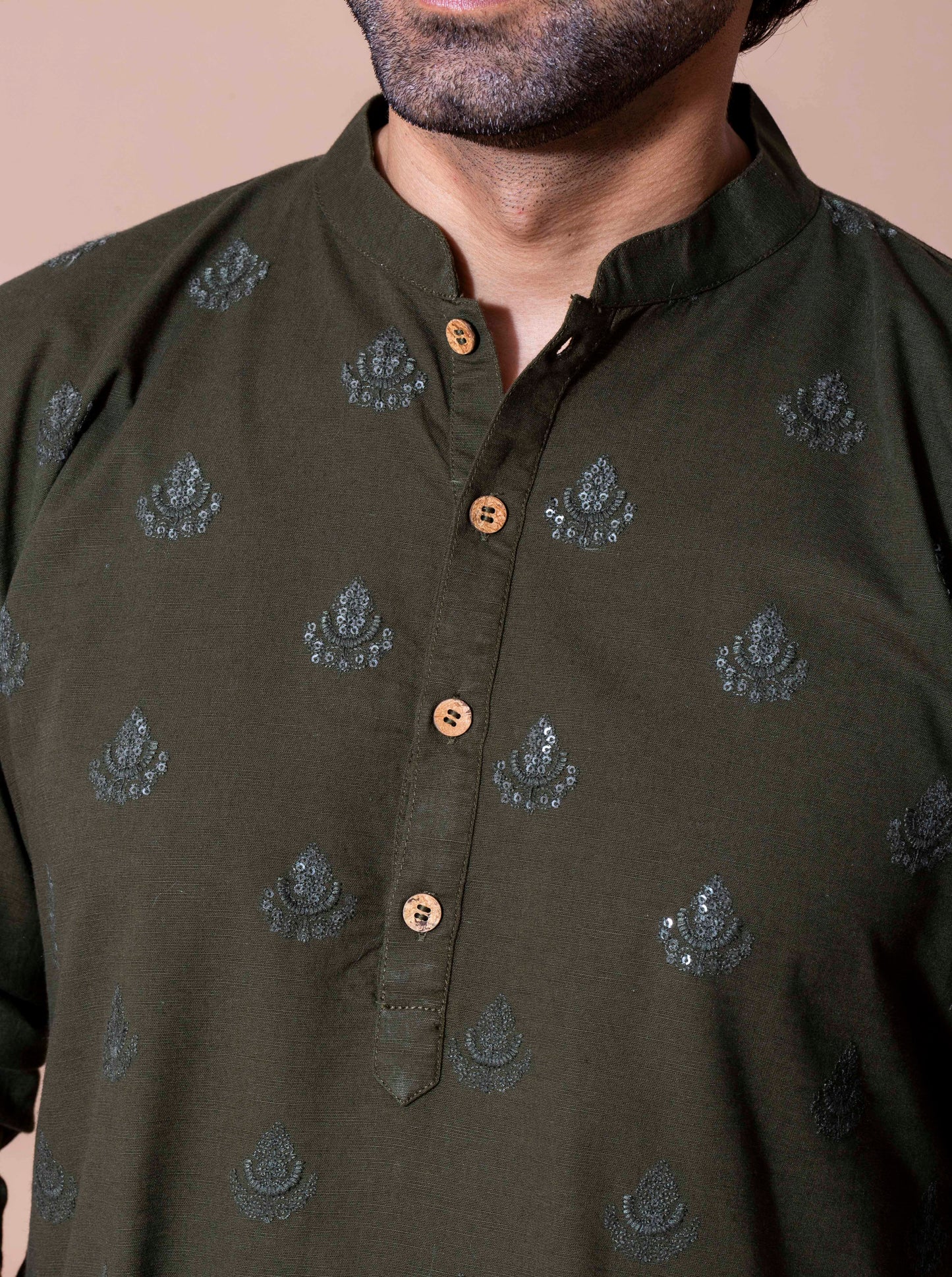 Olive Green Aqua Sequence Kurta(Only Kurta)