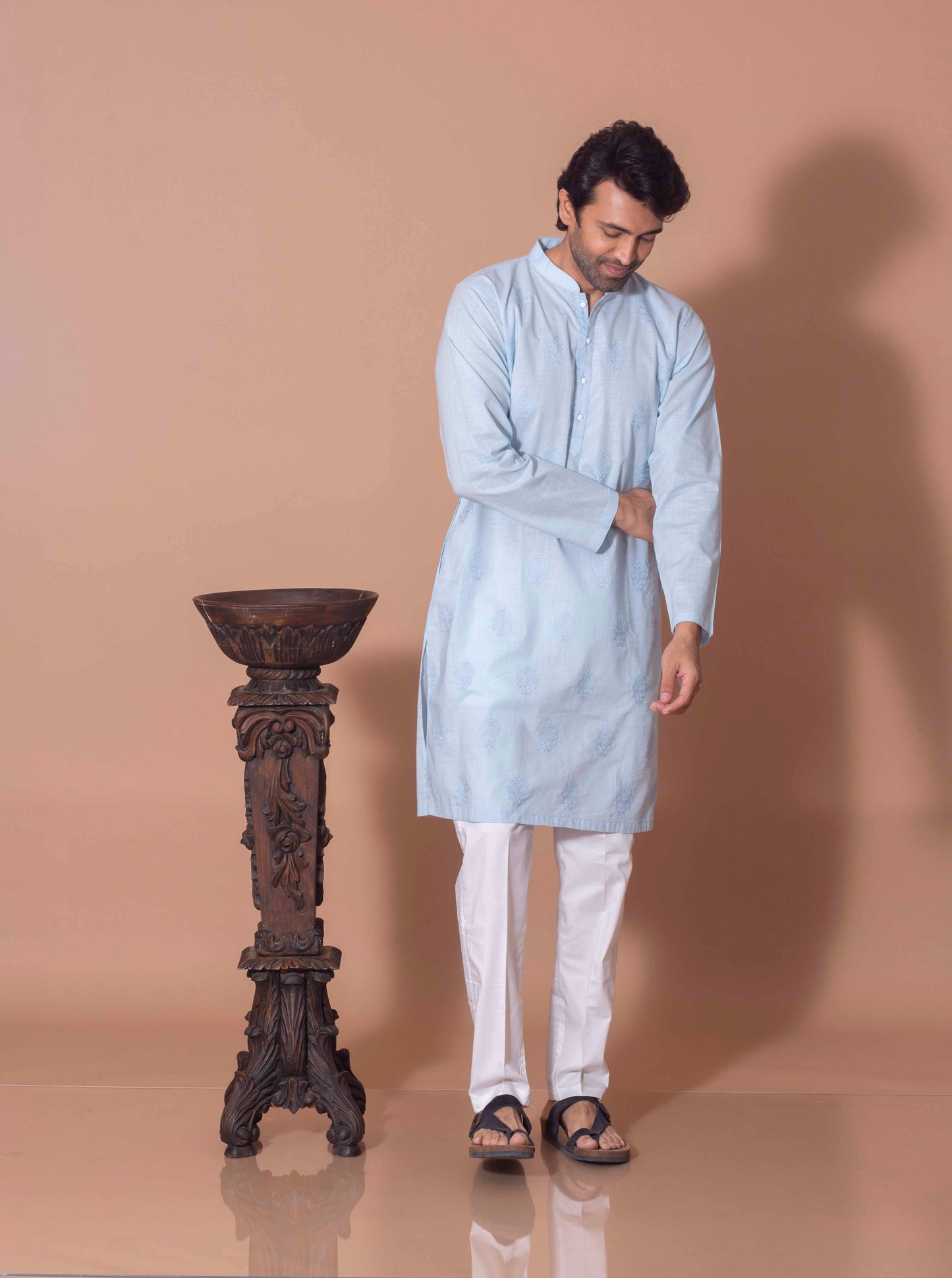 Powder Blue Timeless Butta Craft(Only Kurta)