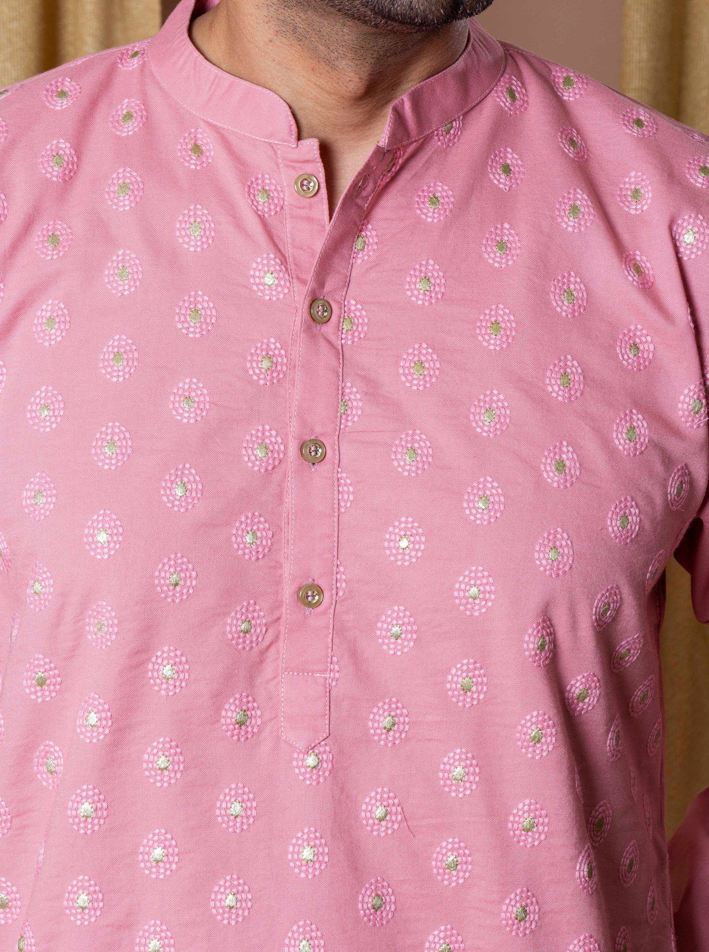 Pink Royal Foil Kurta(Only Kurta)