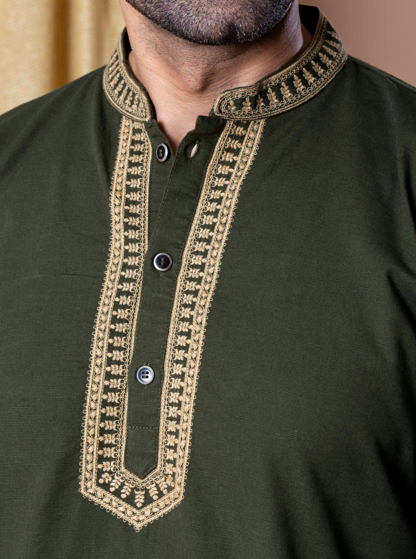 Olive Green Royal Weave Kurta and Pant Set