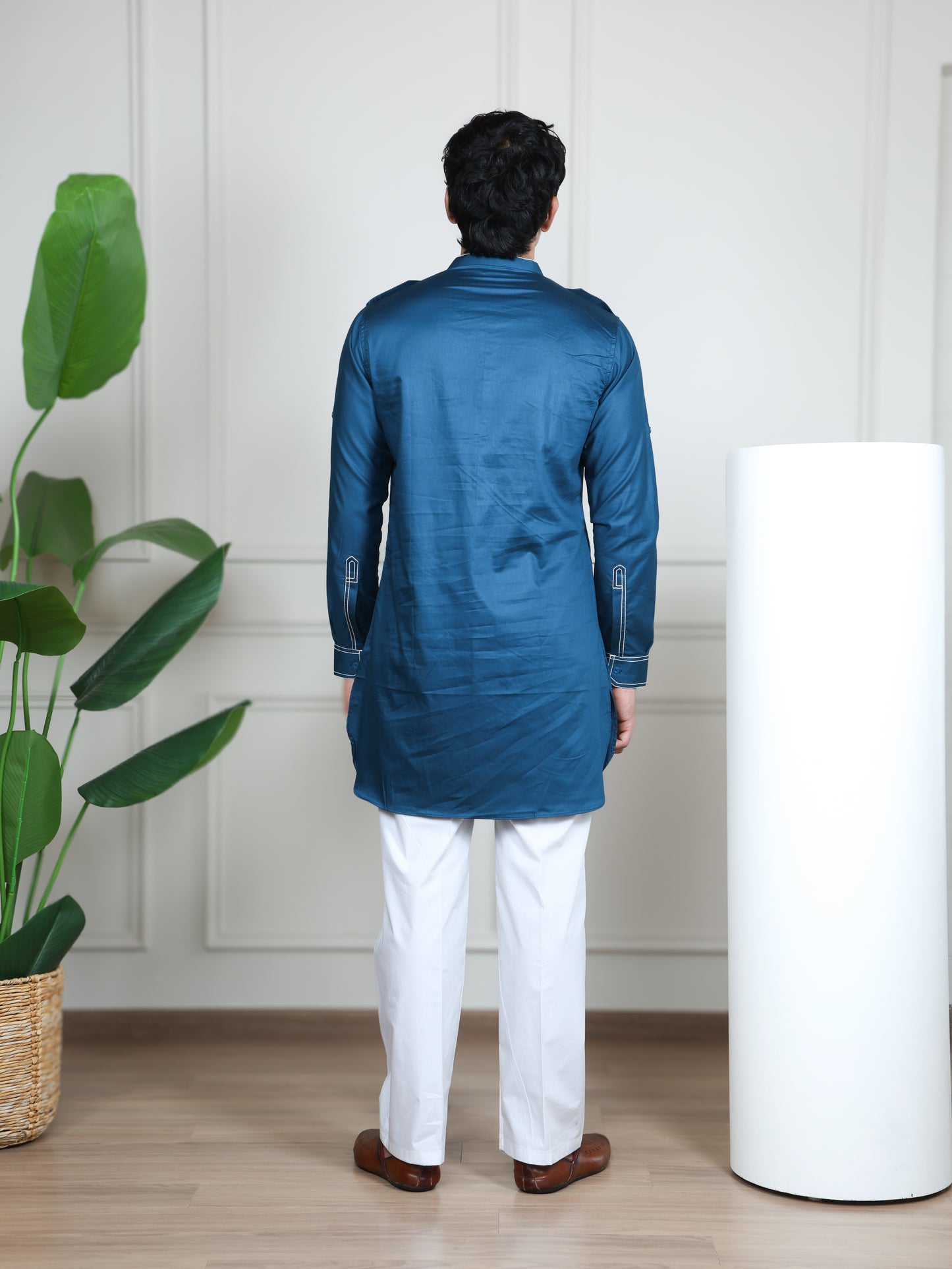 Urban Heritage Kurta & Straight Pant Set-Blue