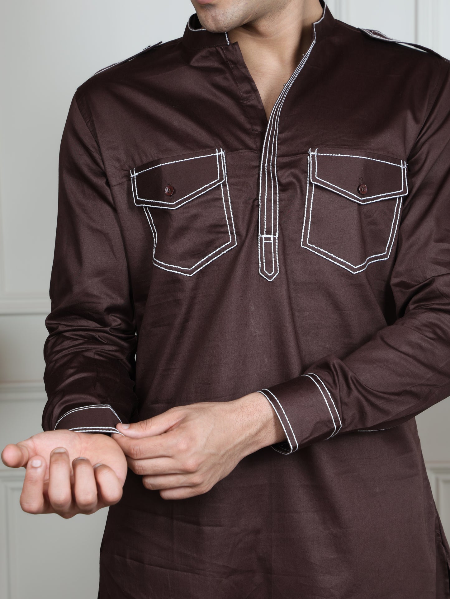 Urban Heritage Kurta & Straight Pant Set-Brown