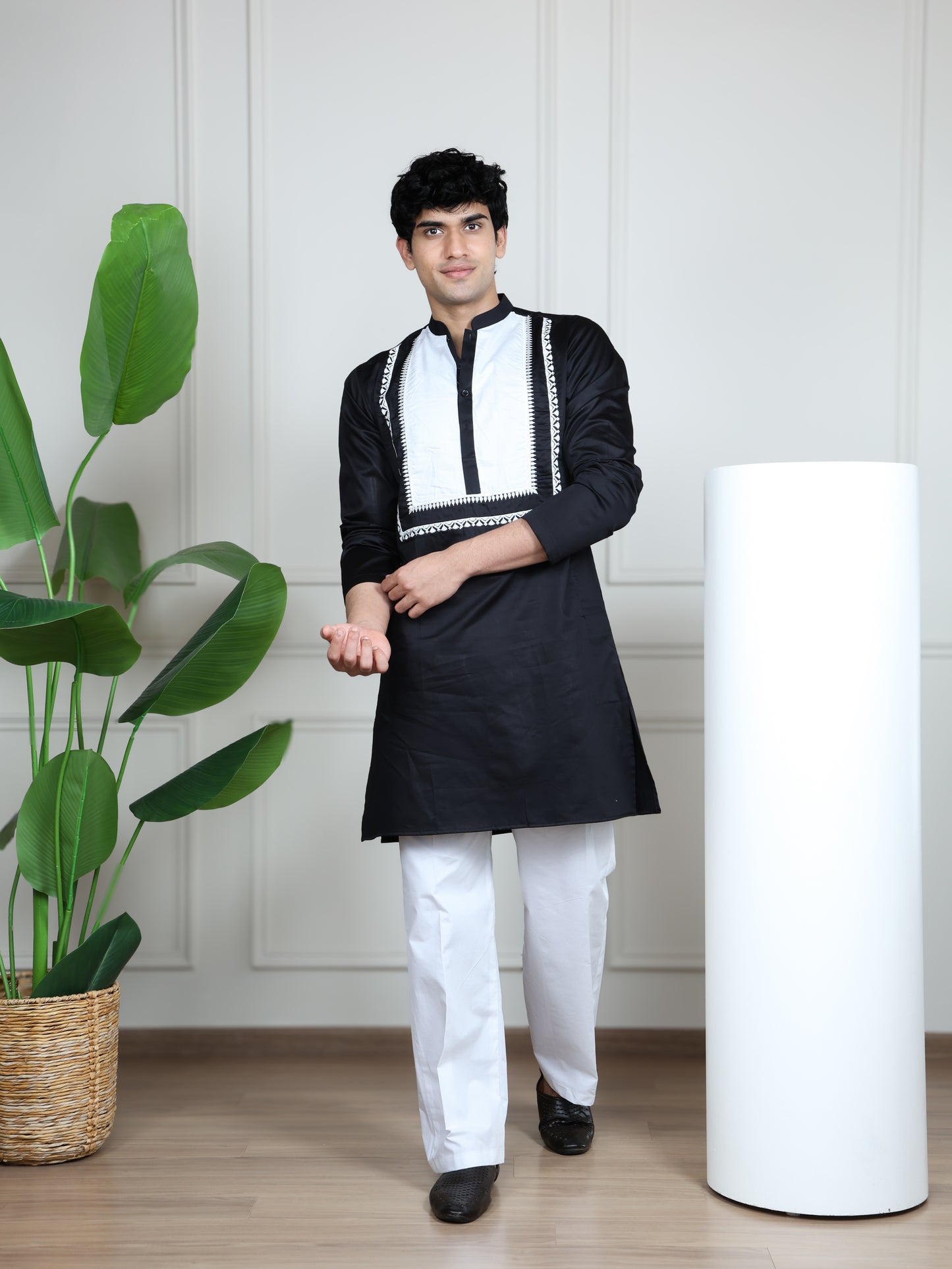 Ivory Panel Signature Kurta Ensemble-Black
