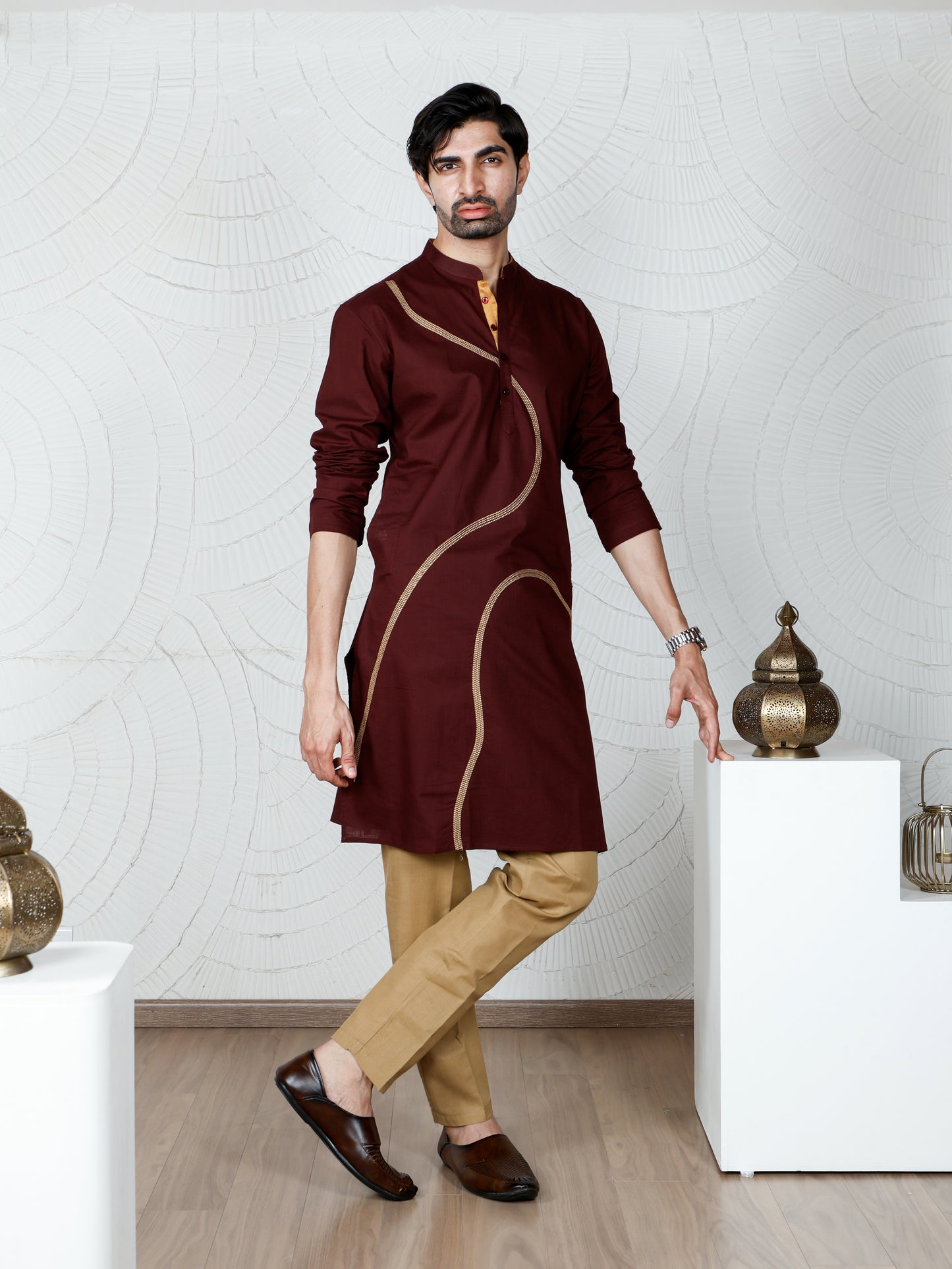 Swirl Kurta and Pant set-Burgundy