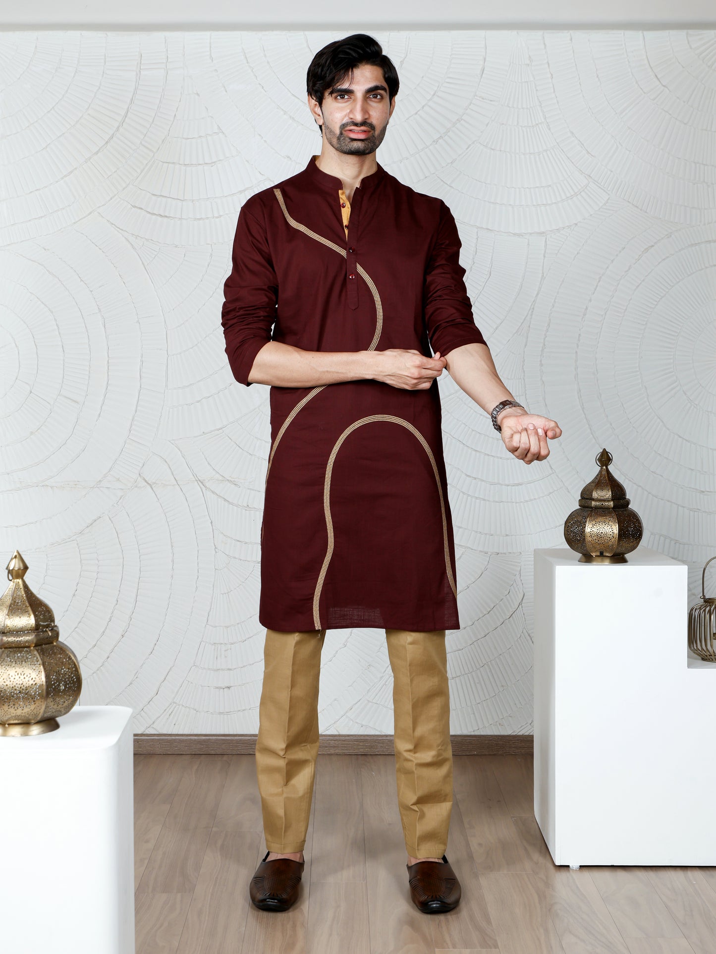Swirl Kurta and Pant set-Burgundy