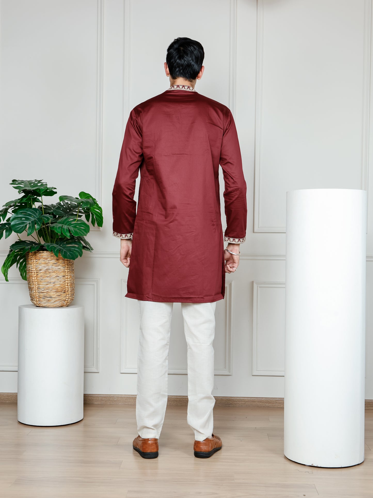 Royal Weave Kurta and Pant set- Maroon