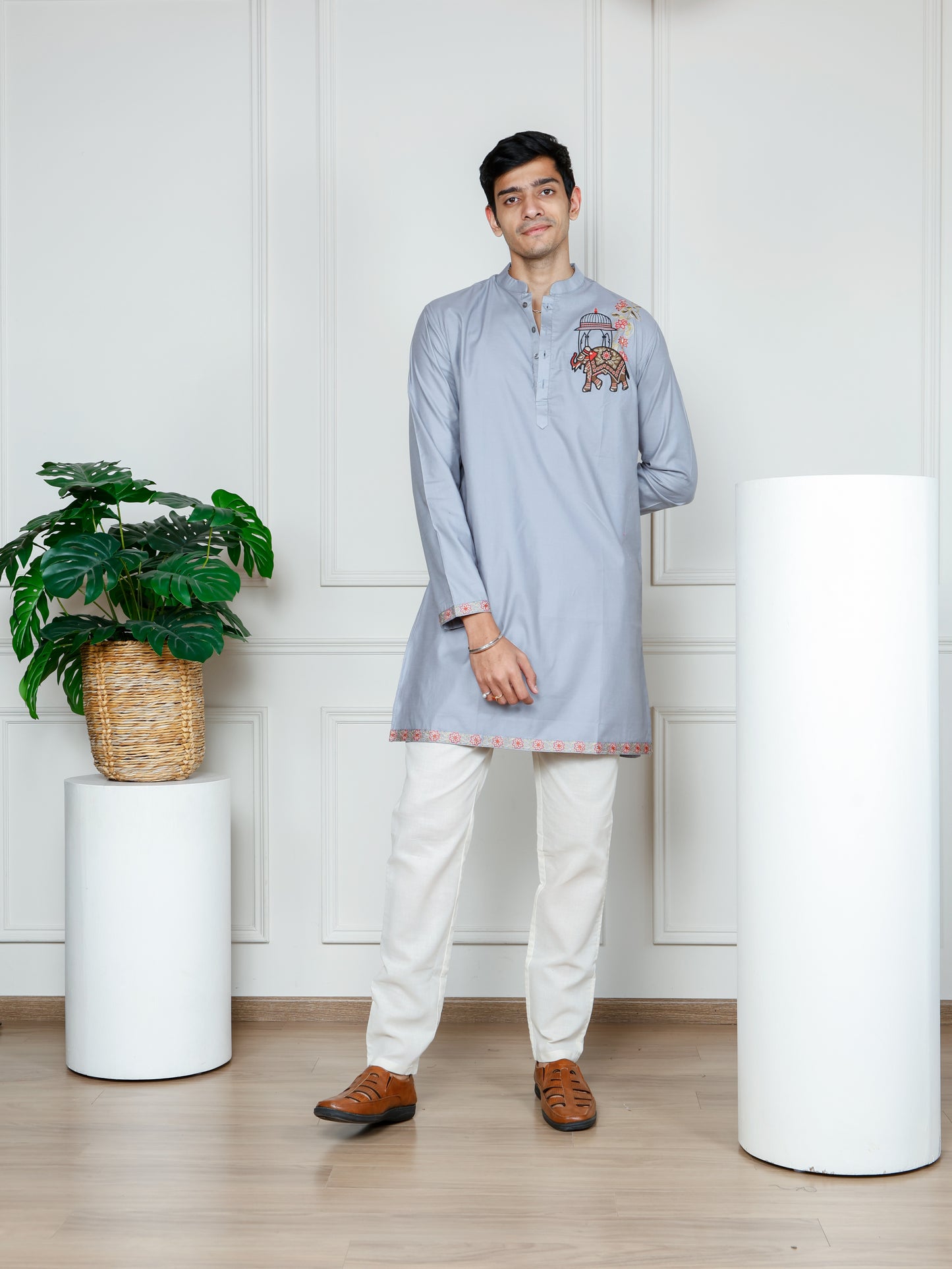 Grey Elephant Embroidered only Kurta