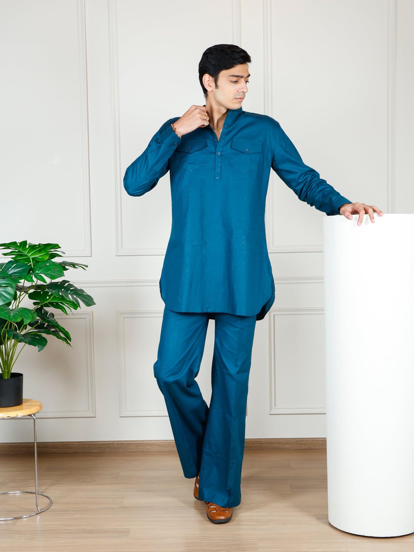 Teal Blue Cord Set with flared pants