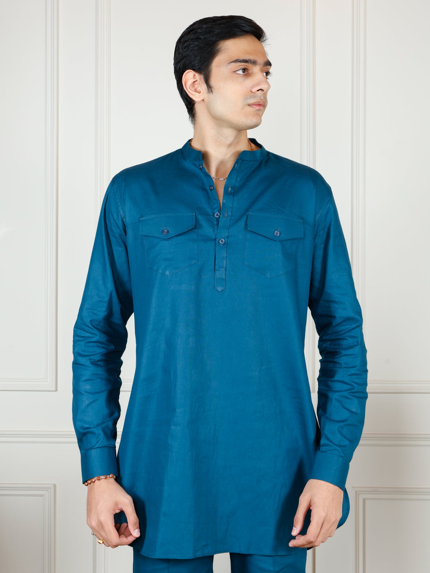 Teal Blue Cord Set with flared pants
