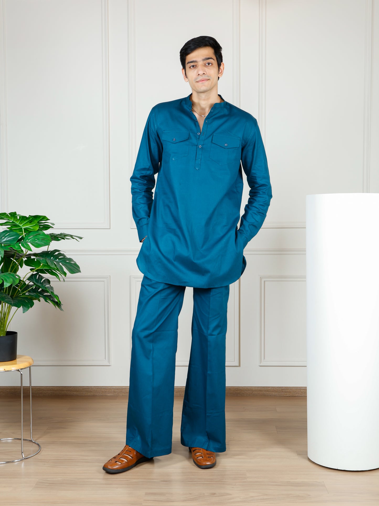 Teal Blue Cord Set with flared pants