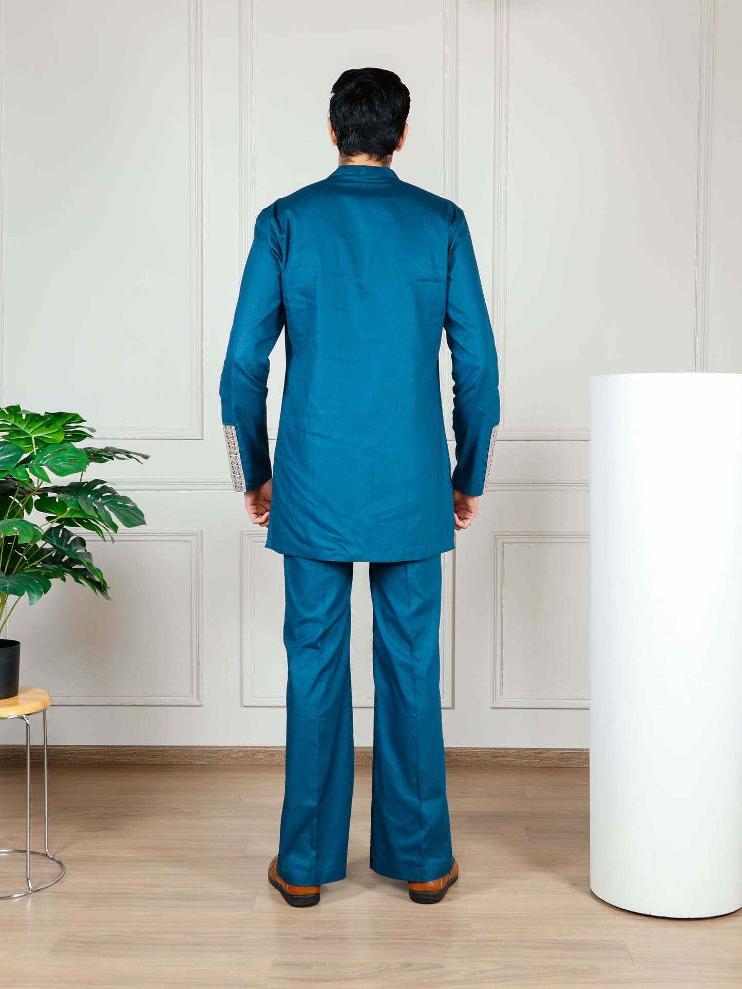 Elegant Teal Blue Men’s Kurta Set with Intricate Embroidery