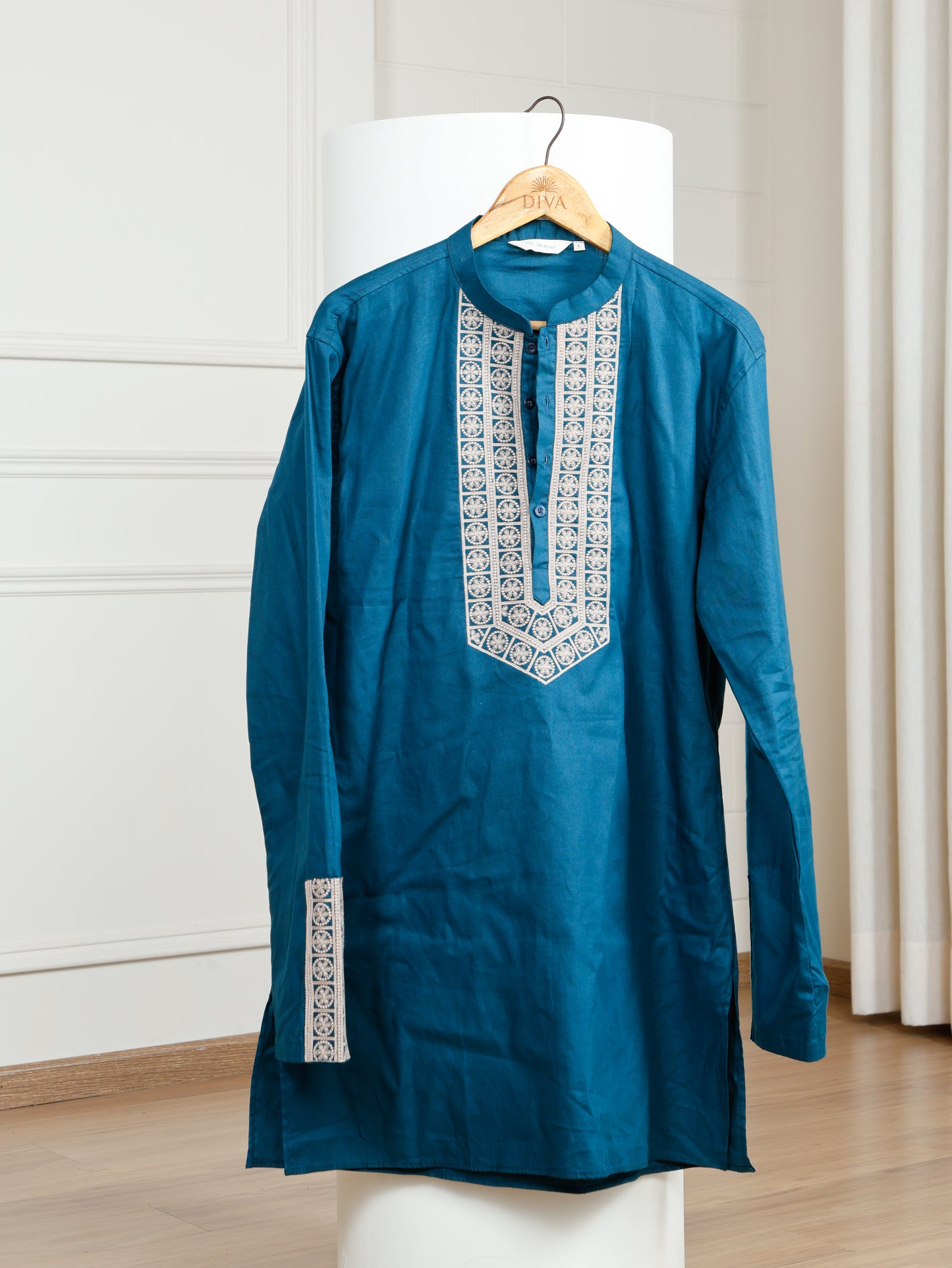 Elegant Teal Blue Men’s Kurta Set with Intricate Embroidery