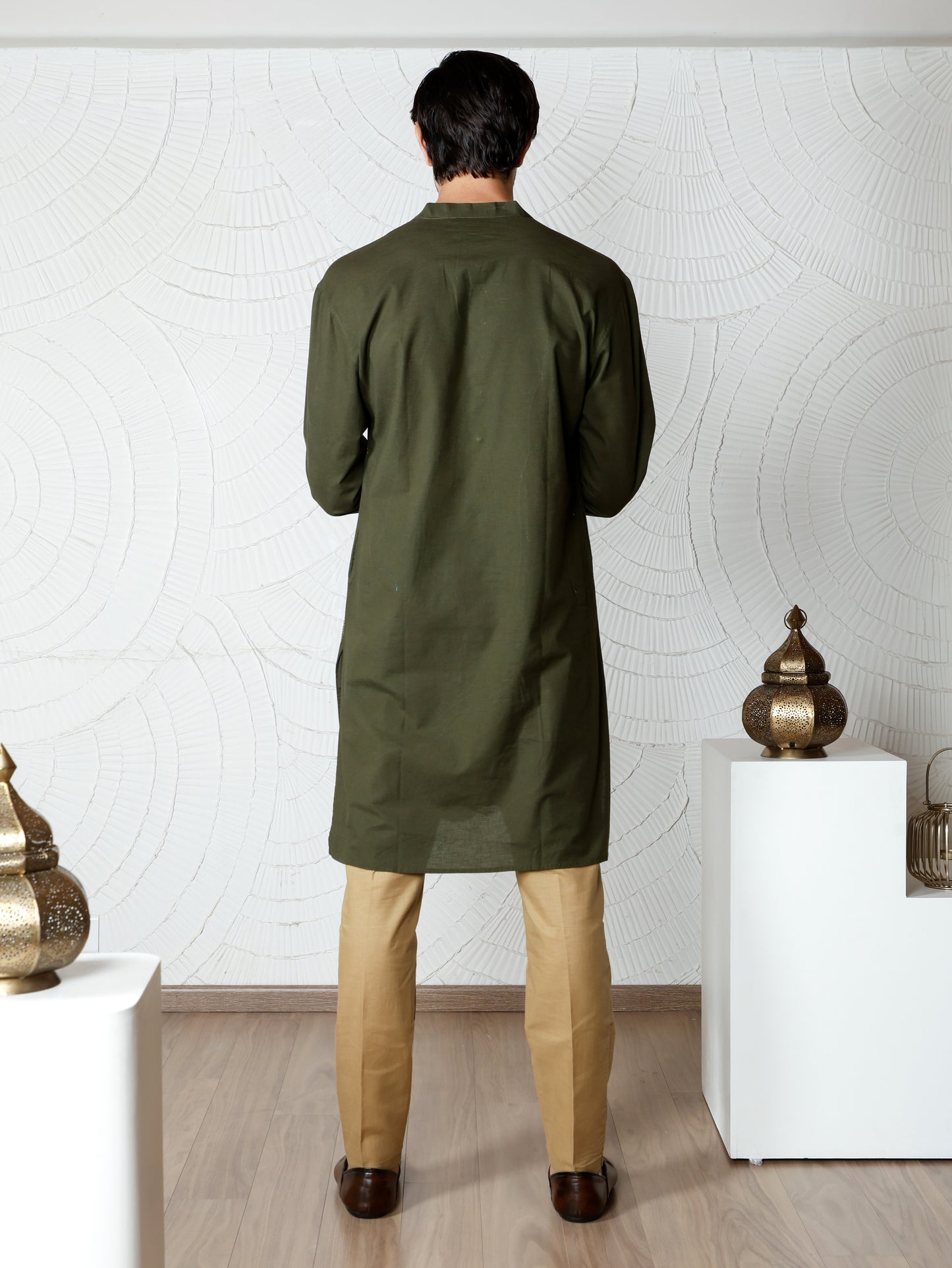 Thread weave Kurta and Pant Set-Olive