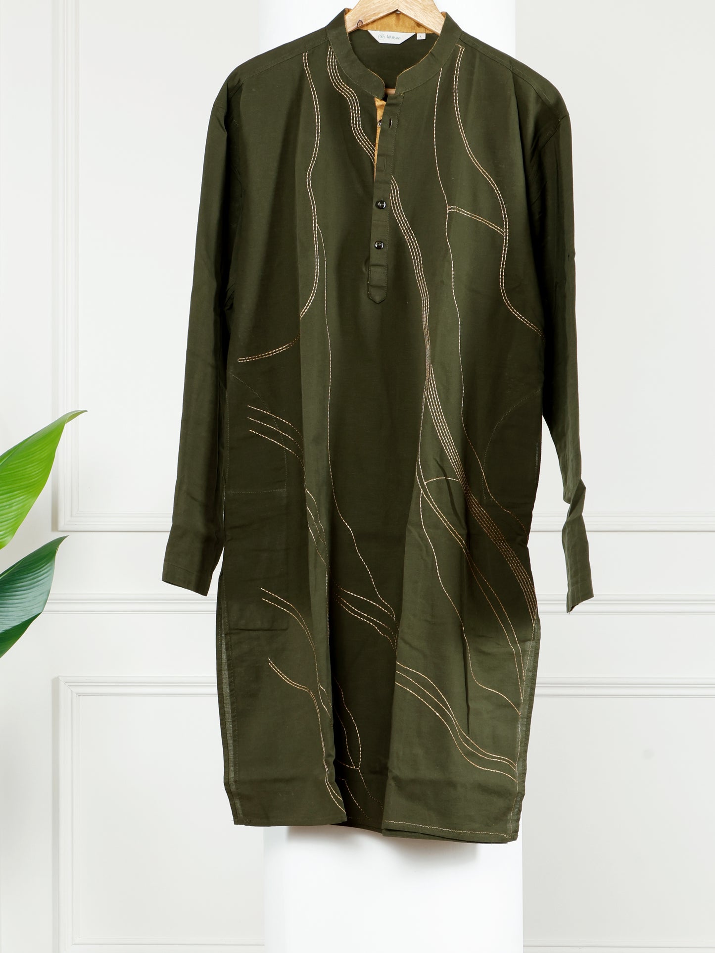 Thread weave Kurta and Pant Set-Olive