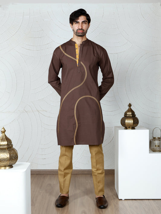 Swirl Kurta and Pant set-Walnut